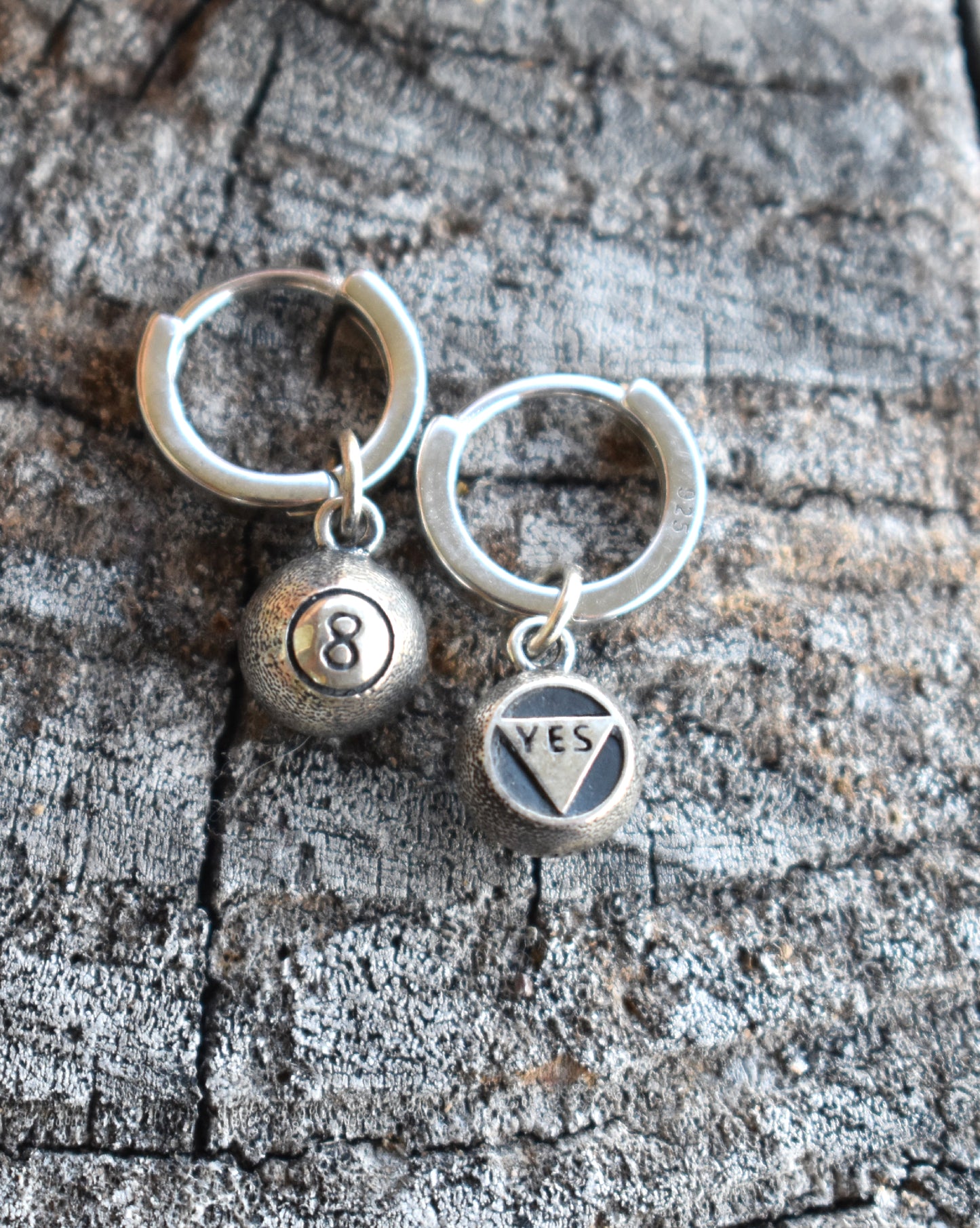 Magic Eight Ball Hoop Earrings-Sterling Silver
