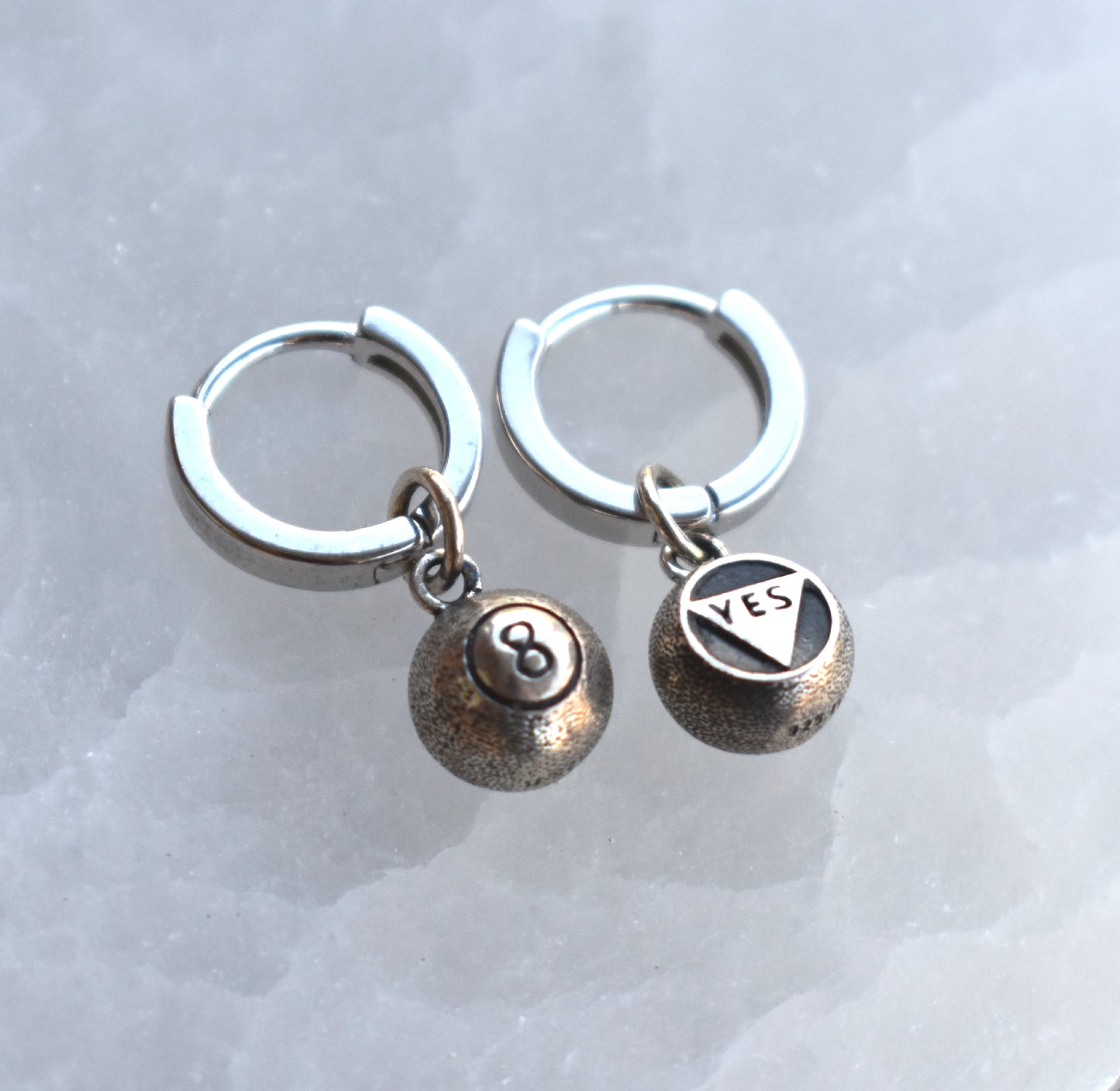 Magic Eight Ball Hoop Earrings-Sterling Silver