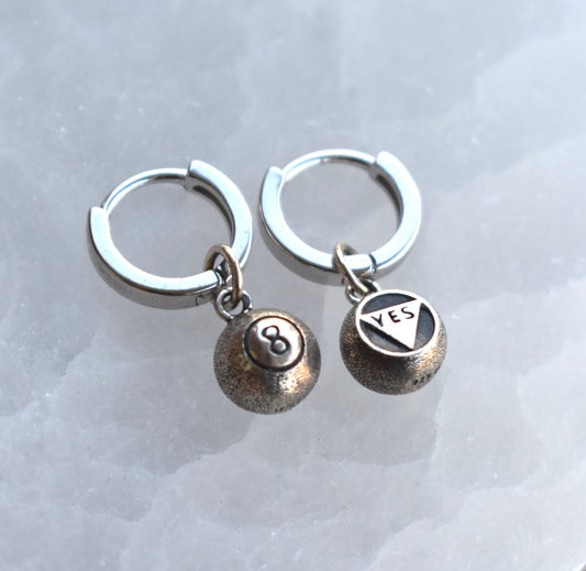 Magic Eight Ball Hoop Earrings-Sterling Silver