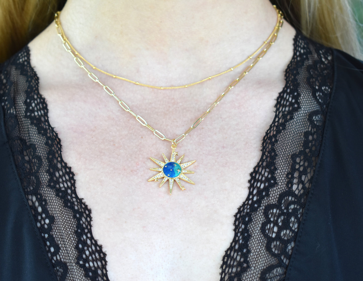 Gold Sun Celestial Necklace-14k Gold Fill