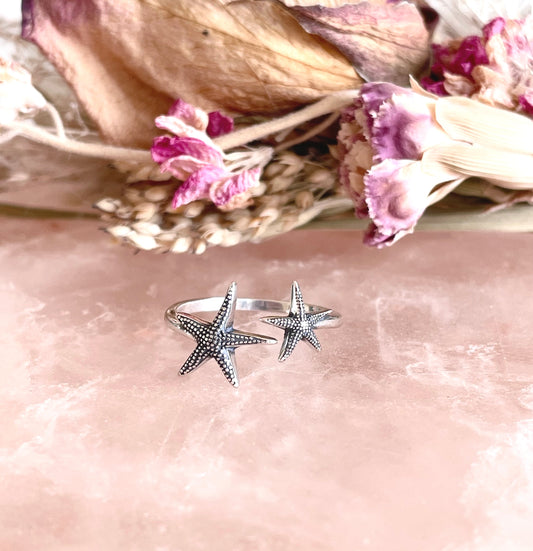 Double Open Starfish Beach Ring-Sterling Silver