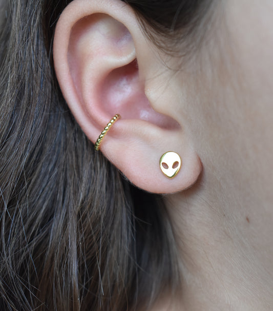 Gold Alien Stud Earrings-18k
