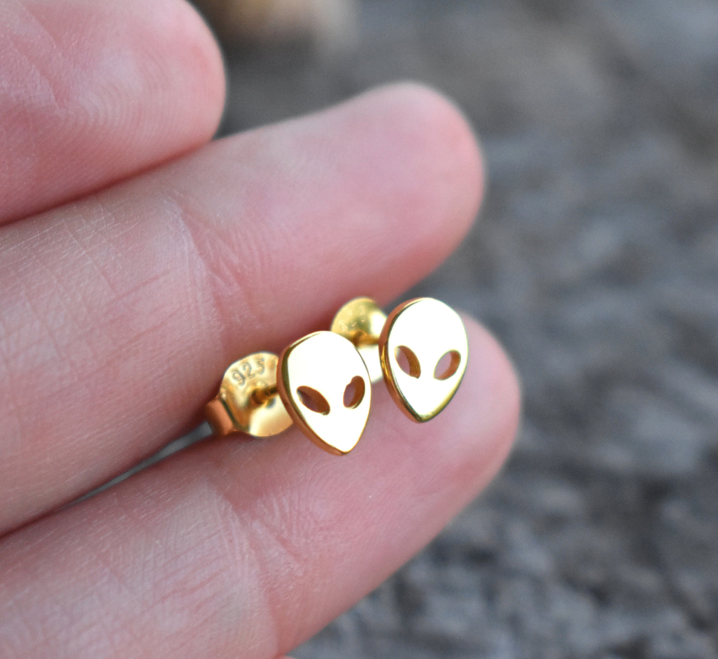 Gold Alien Stud Earrings-18k