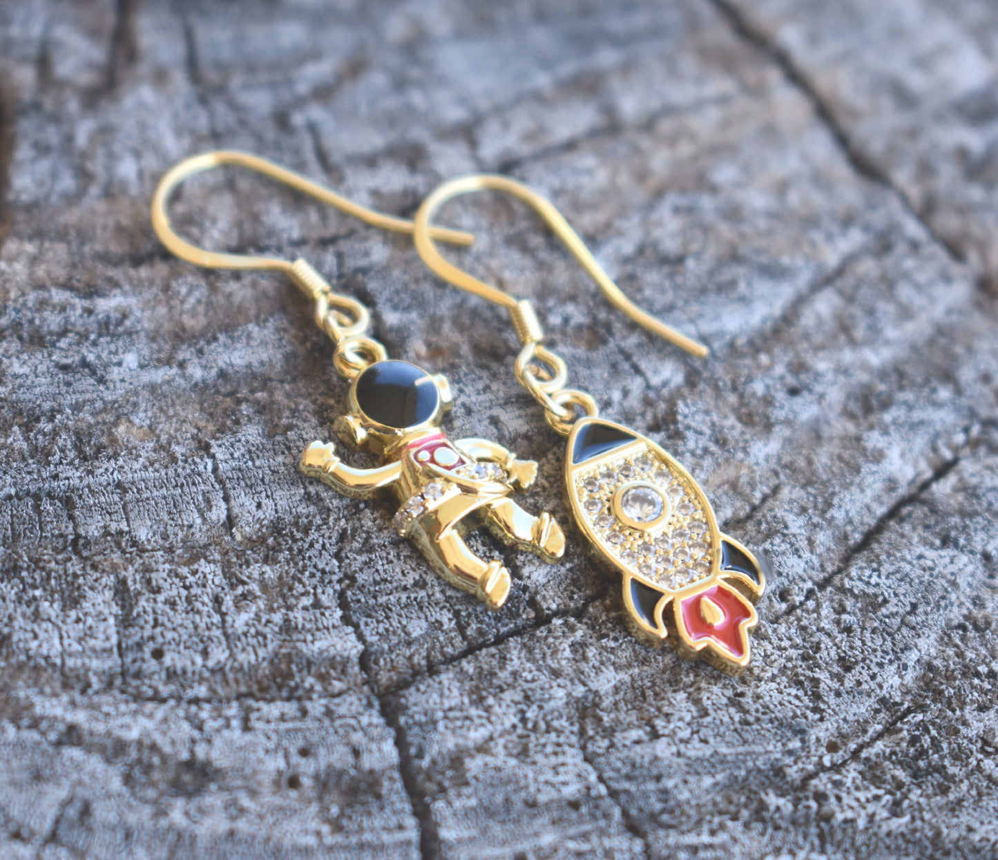 Astronaut & Rocket Earrings-14k