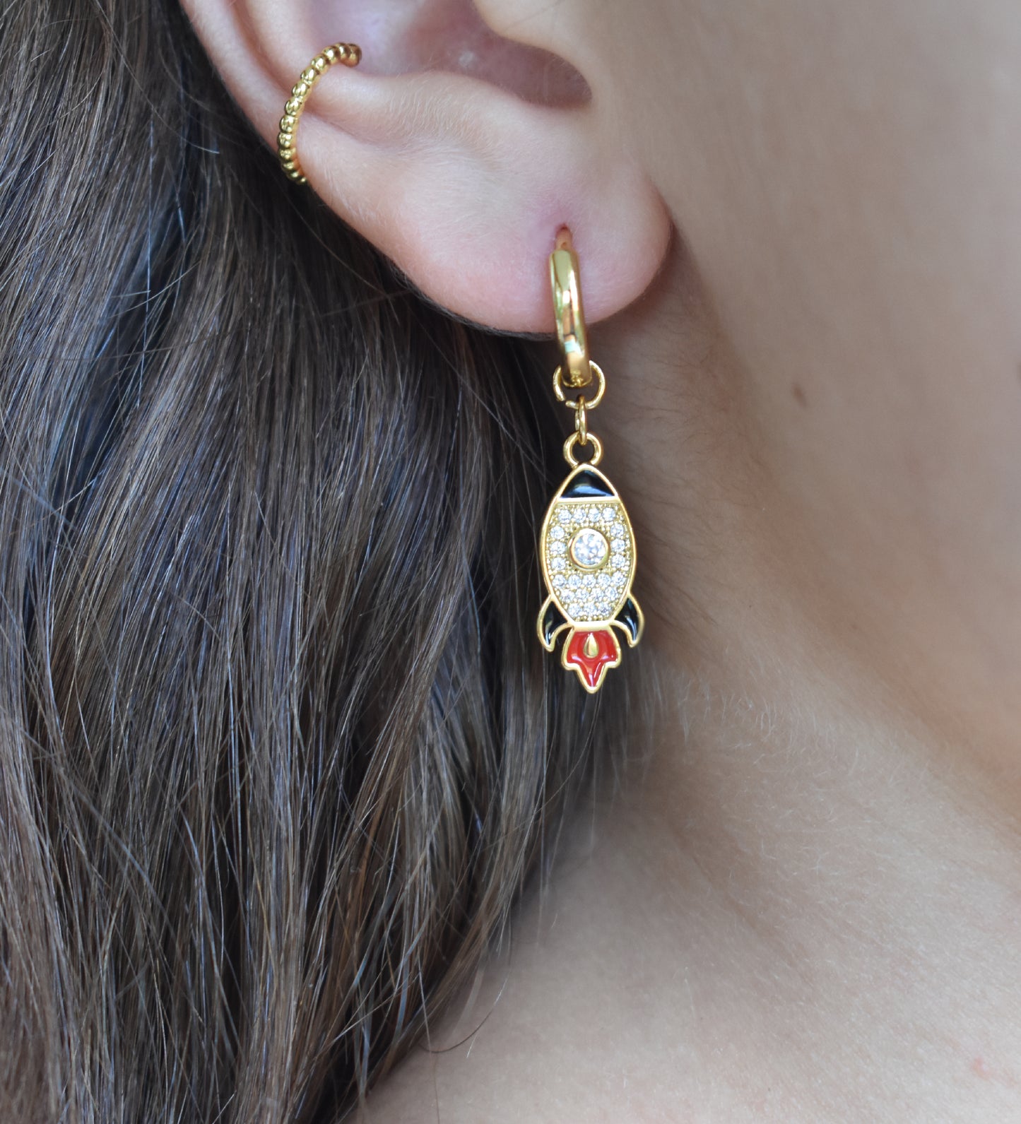 Astronaut & Rocket Earrings-14k