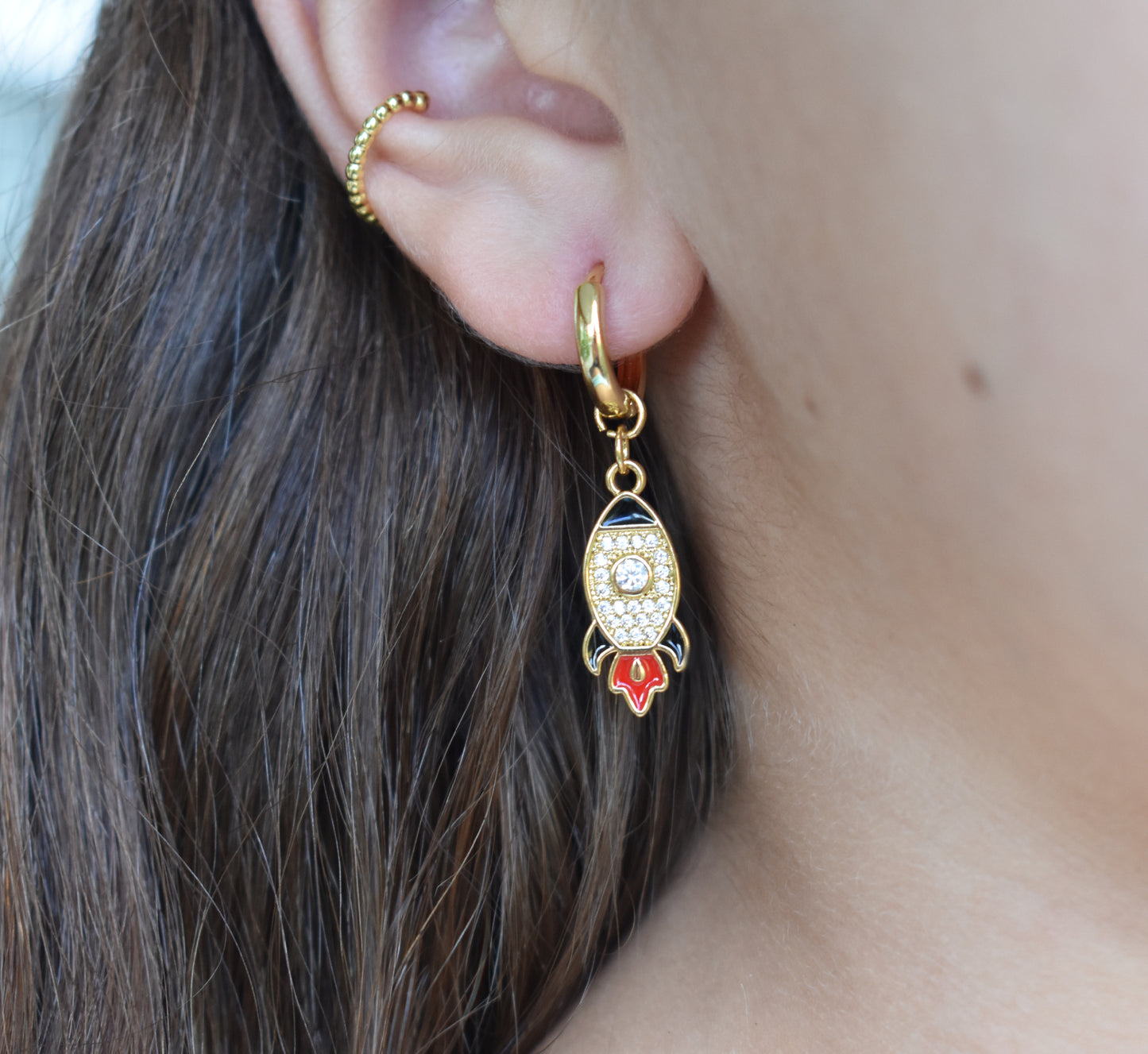 Astronaut & Rocket Earrings-14k