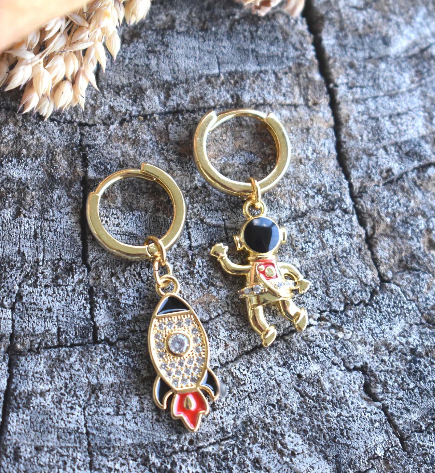 Astronaut & Rocket Earrings-14k