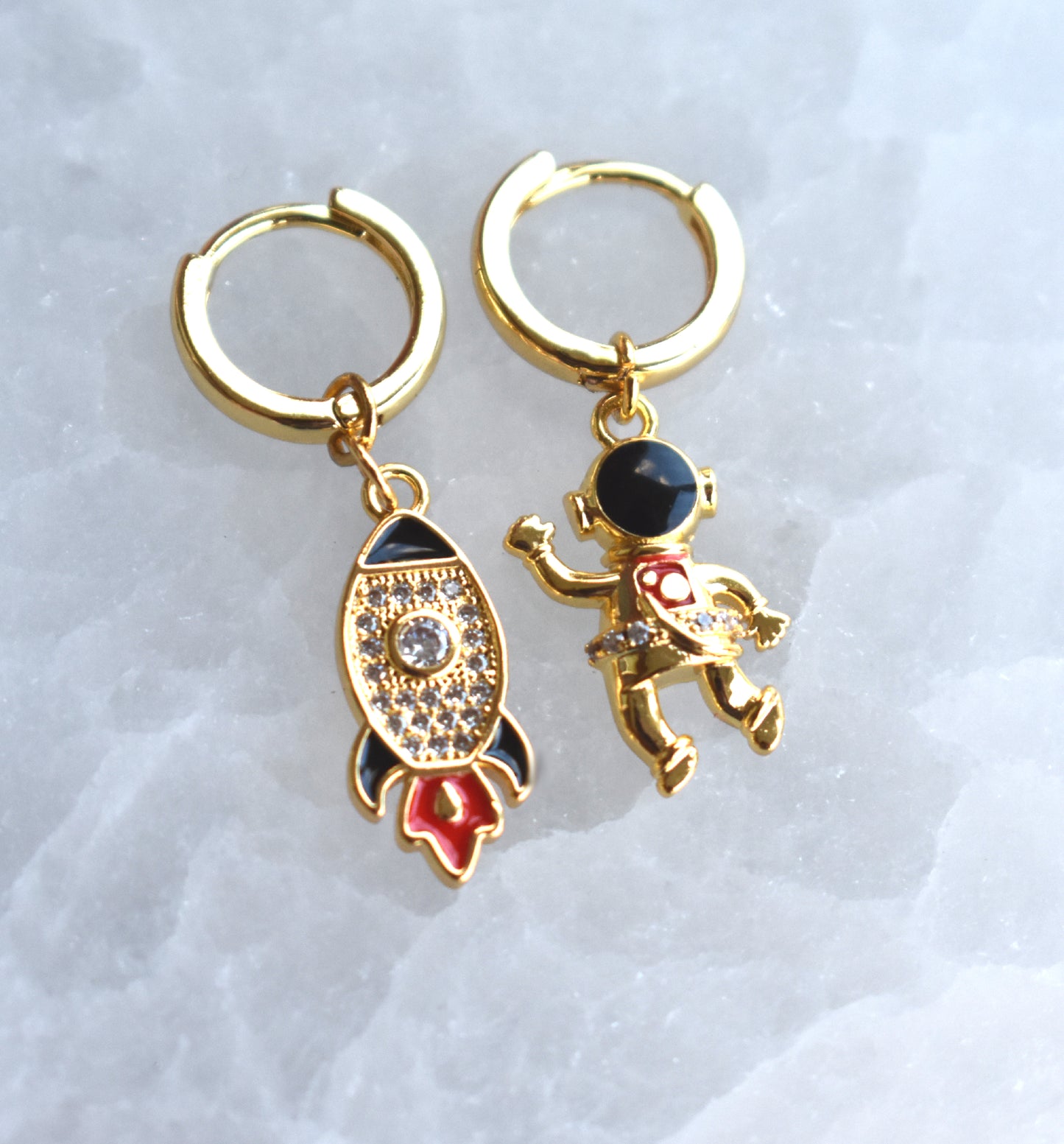 Astronaut & Rocket Earrings-14k