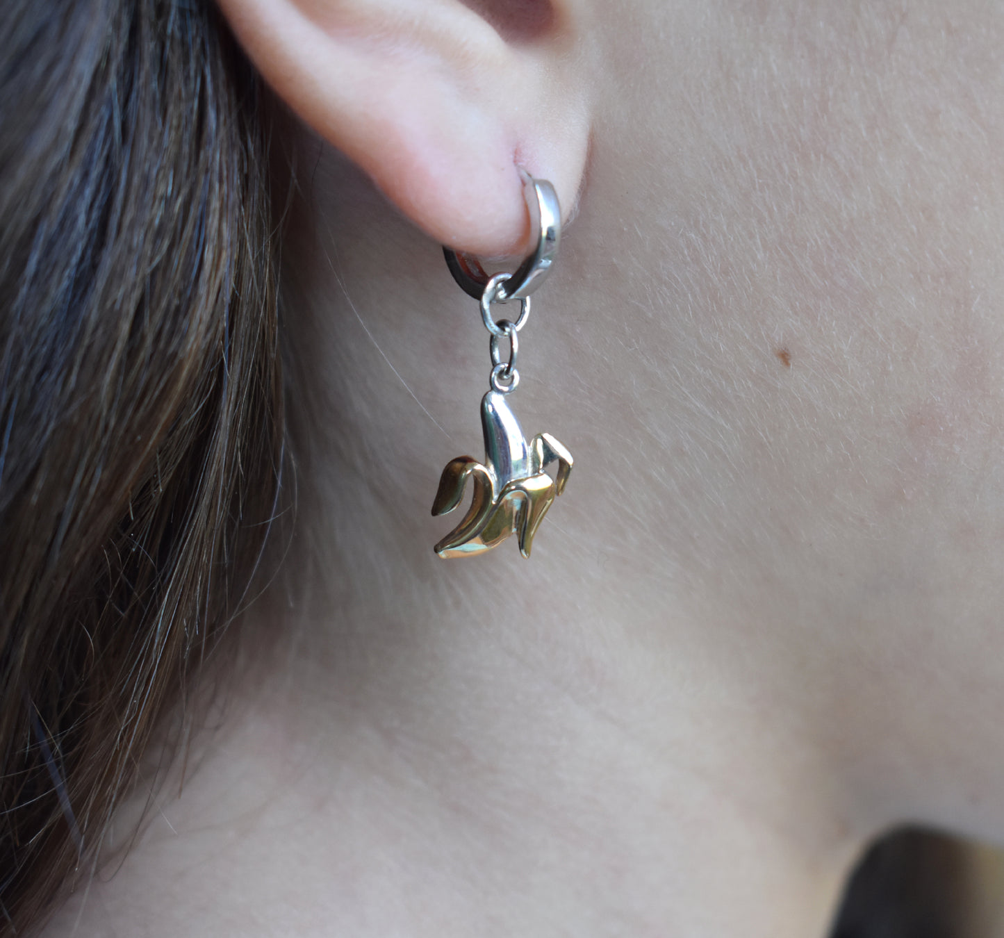 Banana Hoop Earrings-Sterling Silver