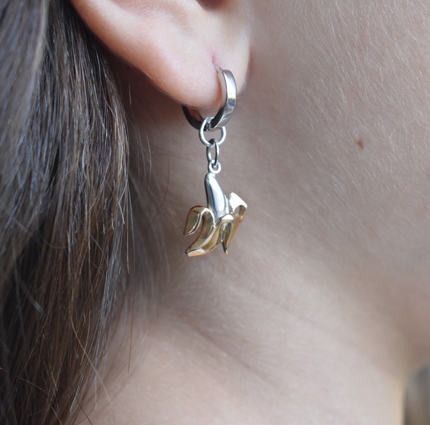 Banana Hoop Earrings-Sterling Silver