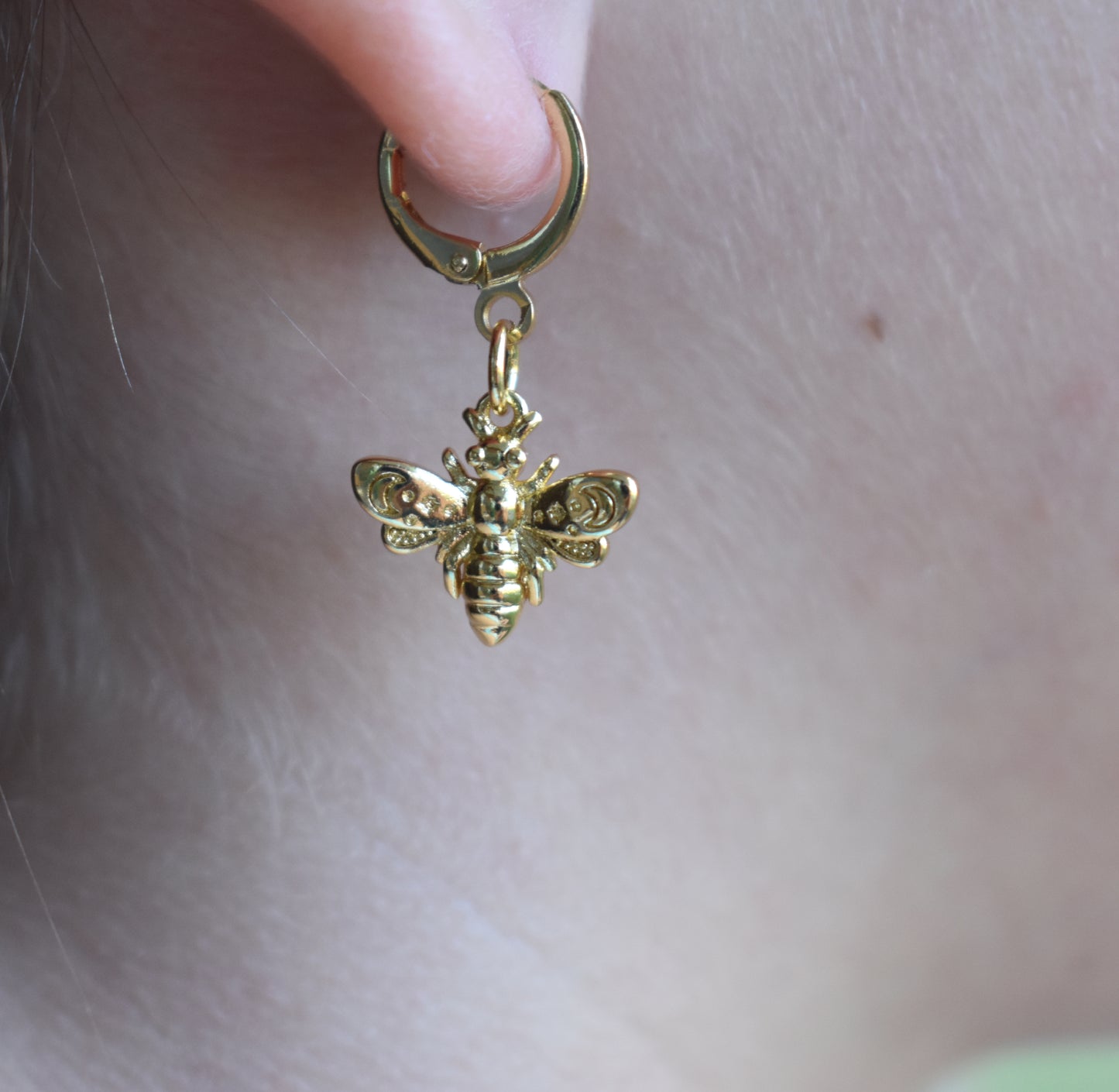 Gold Bee Huggie Hoop Earrings-14k