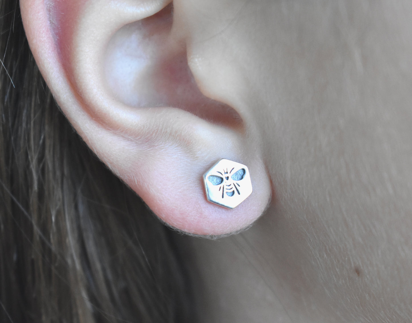 Bee Hex Stud Earrings-Sterling Silver