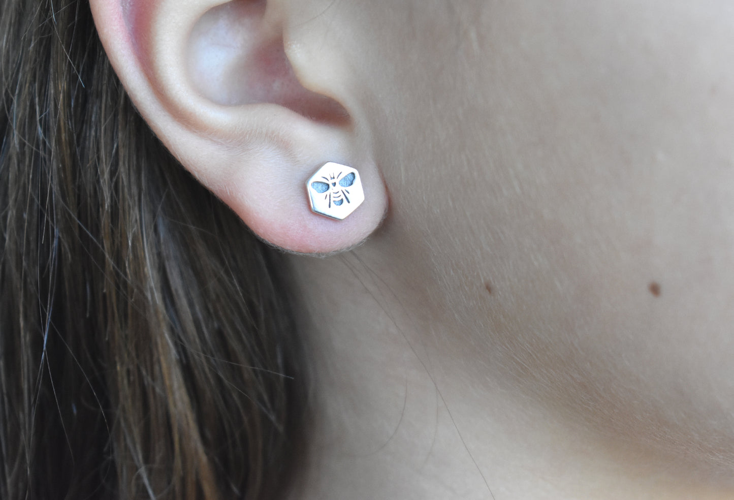 Bee Hex Stud Earrings-Sterling Silver