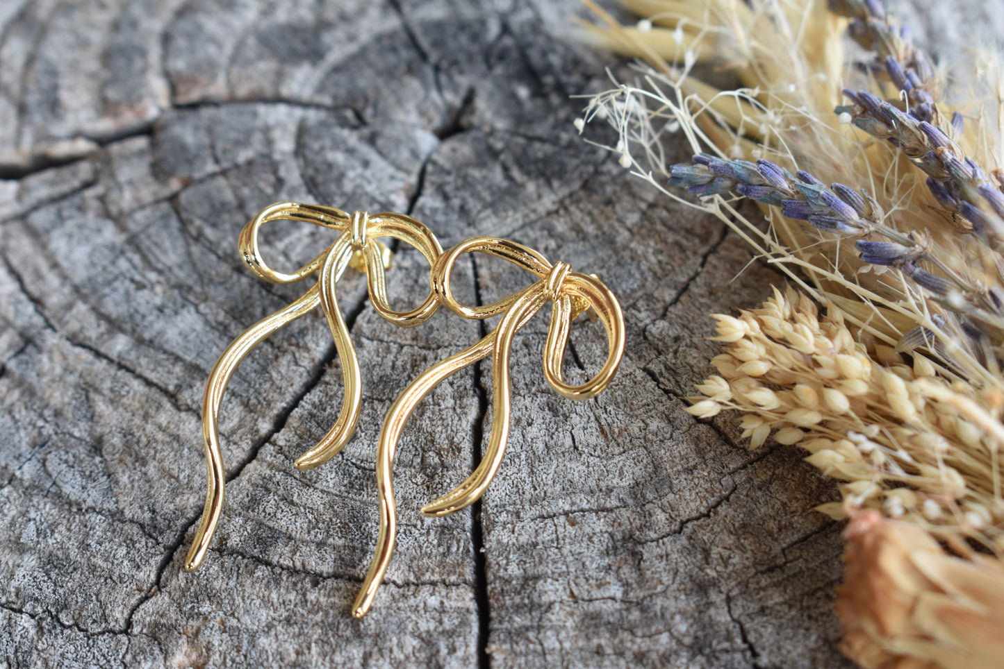 Gold Bow Ribbon Earrings