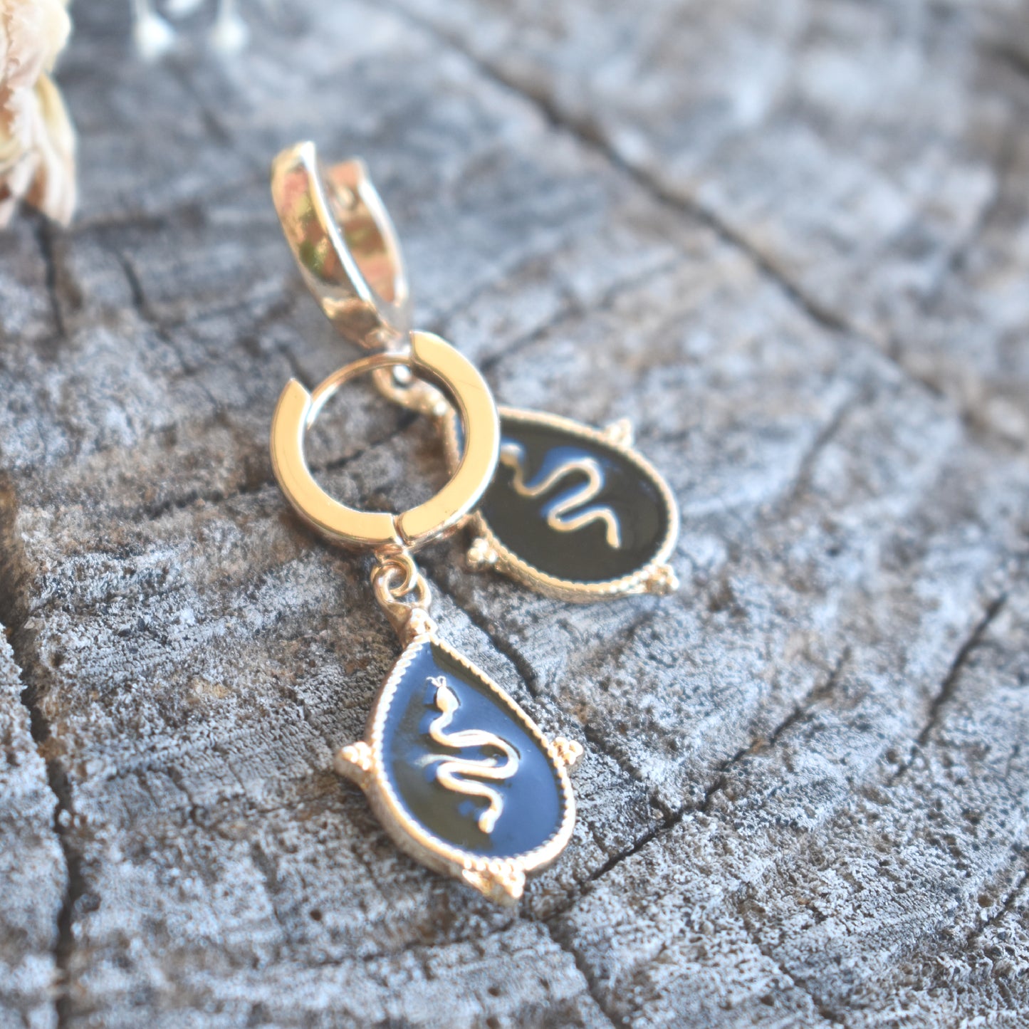 Gold Snake Hoop Earrings-14k