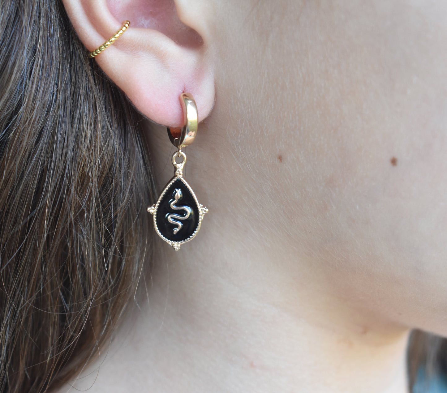 Gold Snake Hoop Earrings-14k