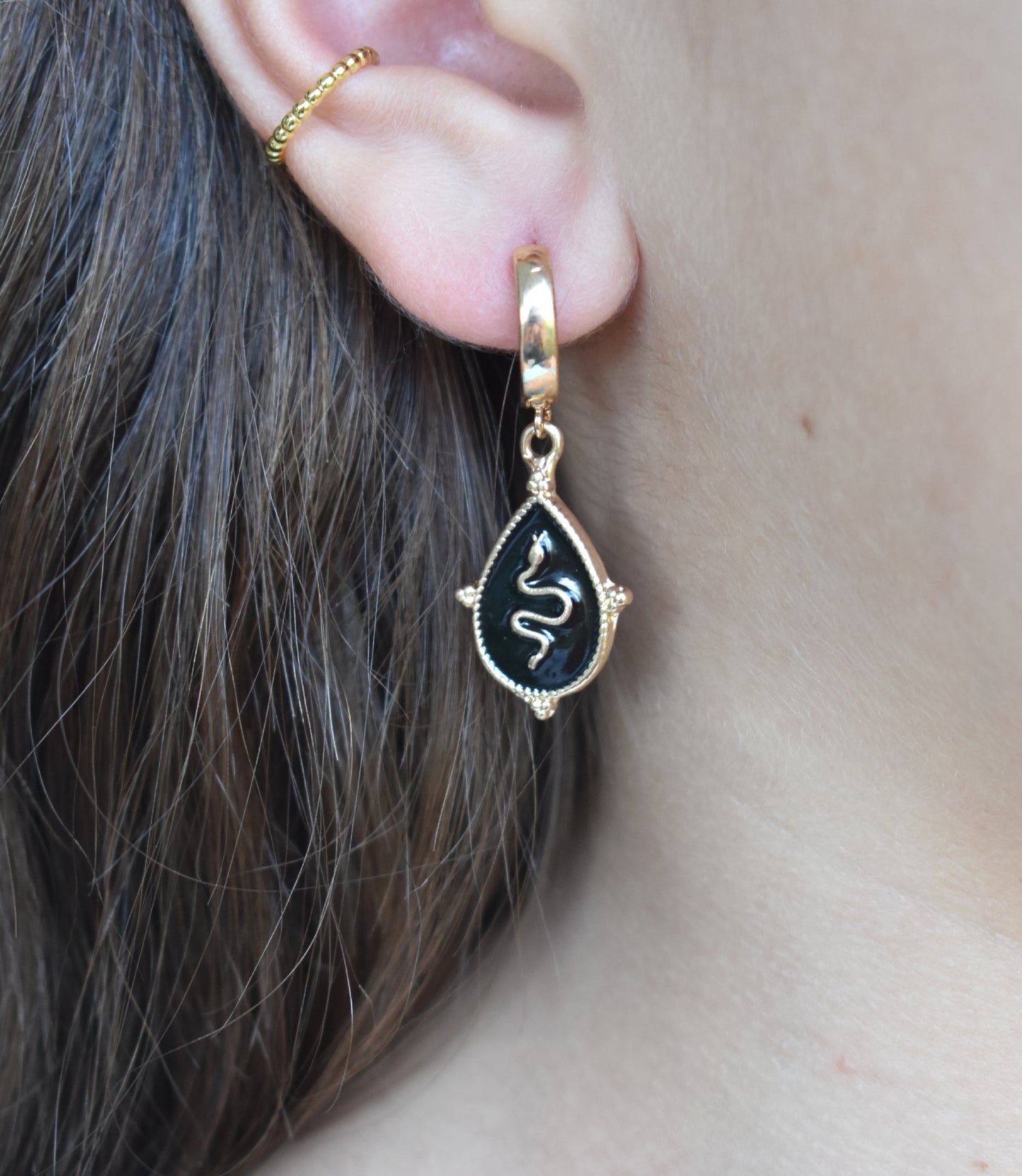 Gold Snake Hoop Earrings-14k