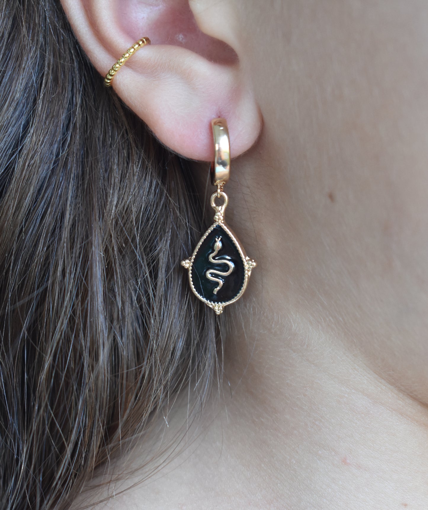 Gold Snake Hoop Earrings-14k