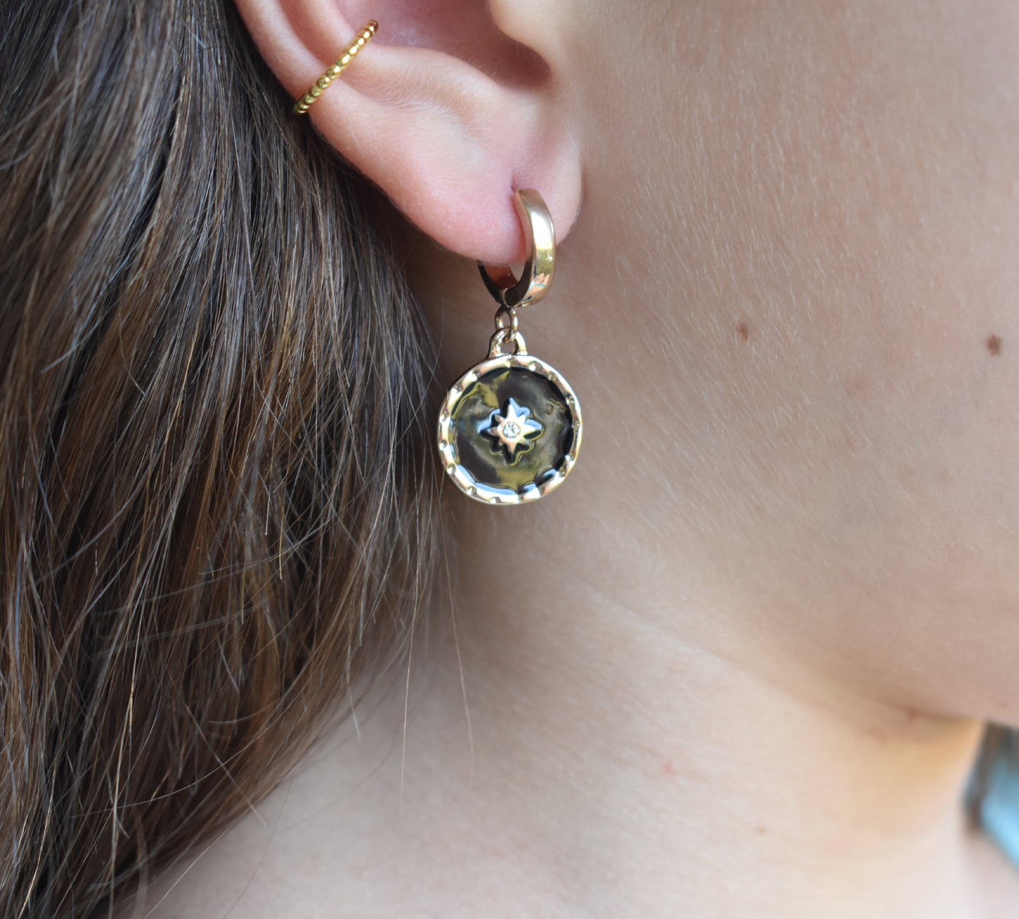 Gold North Star Earrings-14k