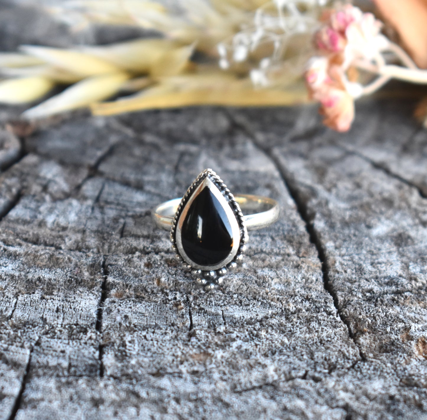 Boho Teardrop Ring-Turquoise, Onyx, Moonstone