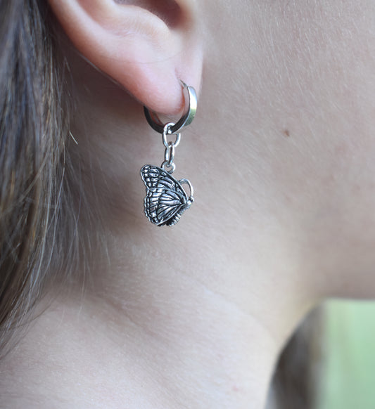 Butterfly Huggie Hoop Earrings-Sterling Silver