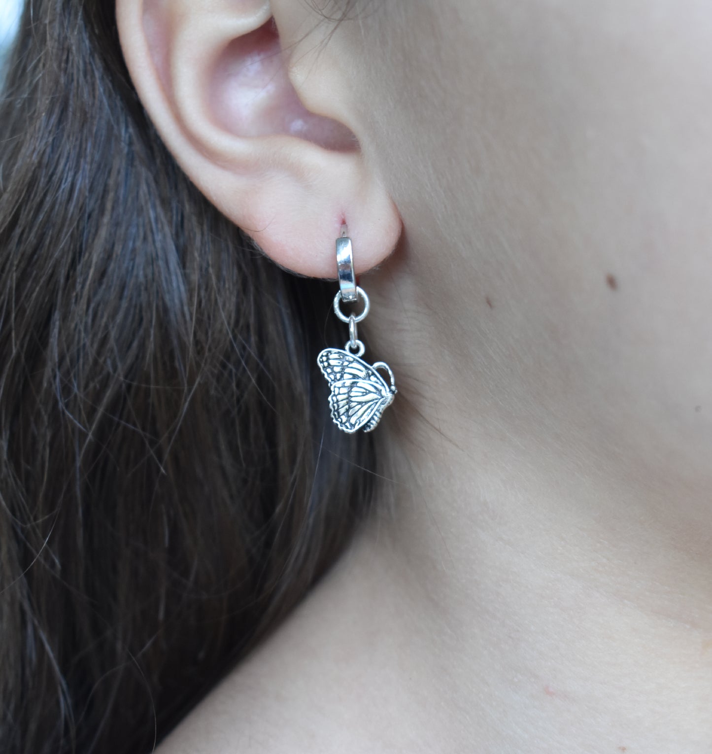 Butterfly Huggie Hoop Earrings-Sterling Silver
