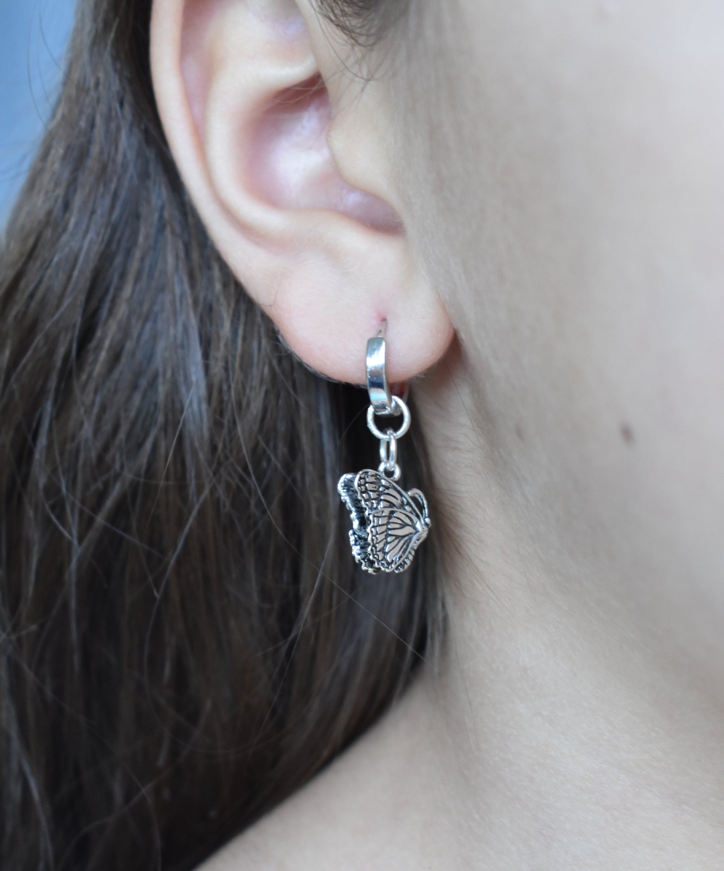 Butterfly Huggie Hoop Earrings-Sterling Silver