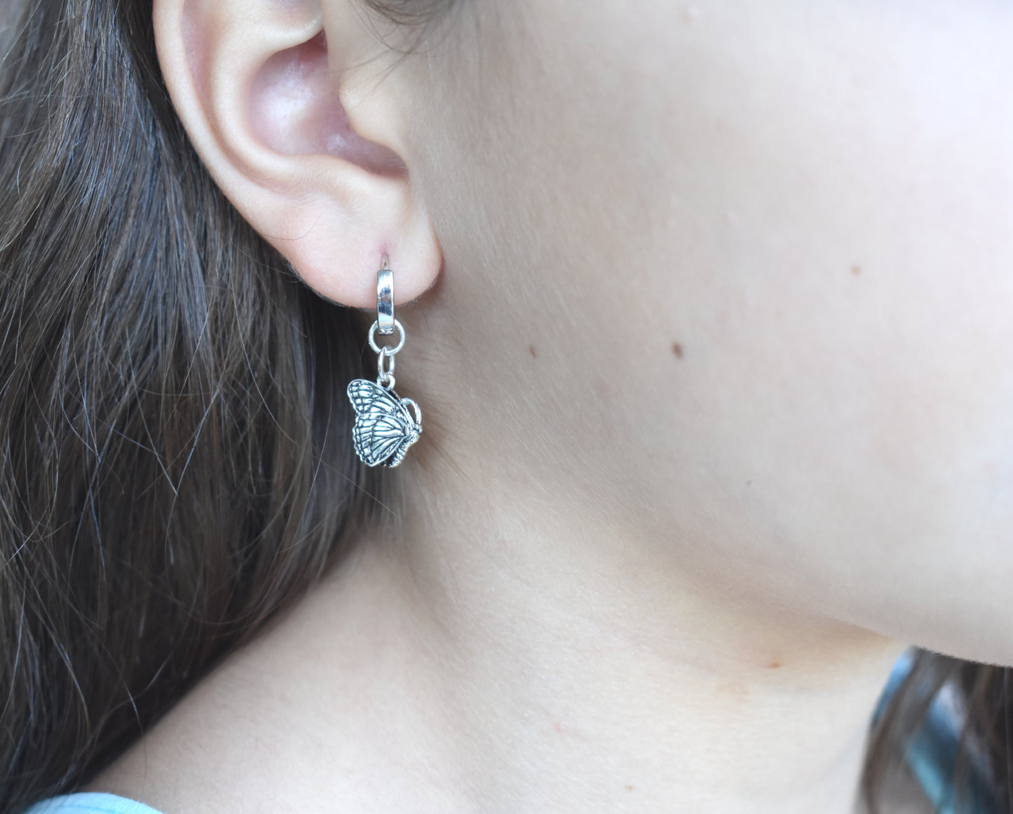 Butterfly Huggie Hoop Earrings-Sterling Silver