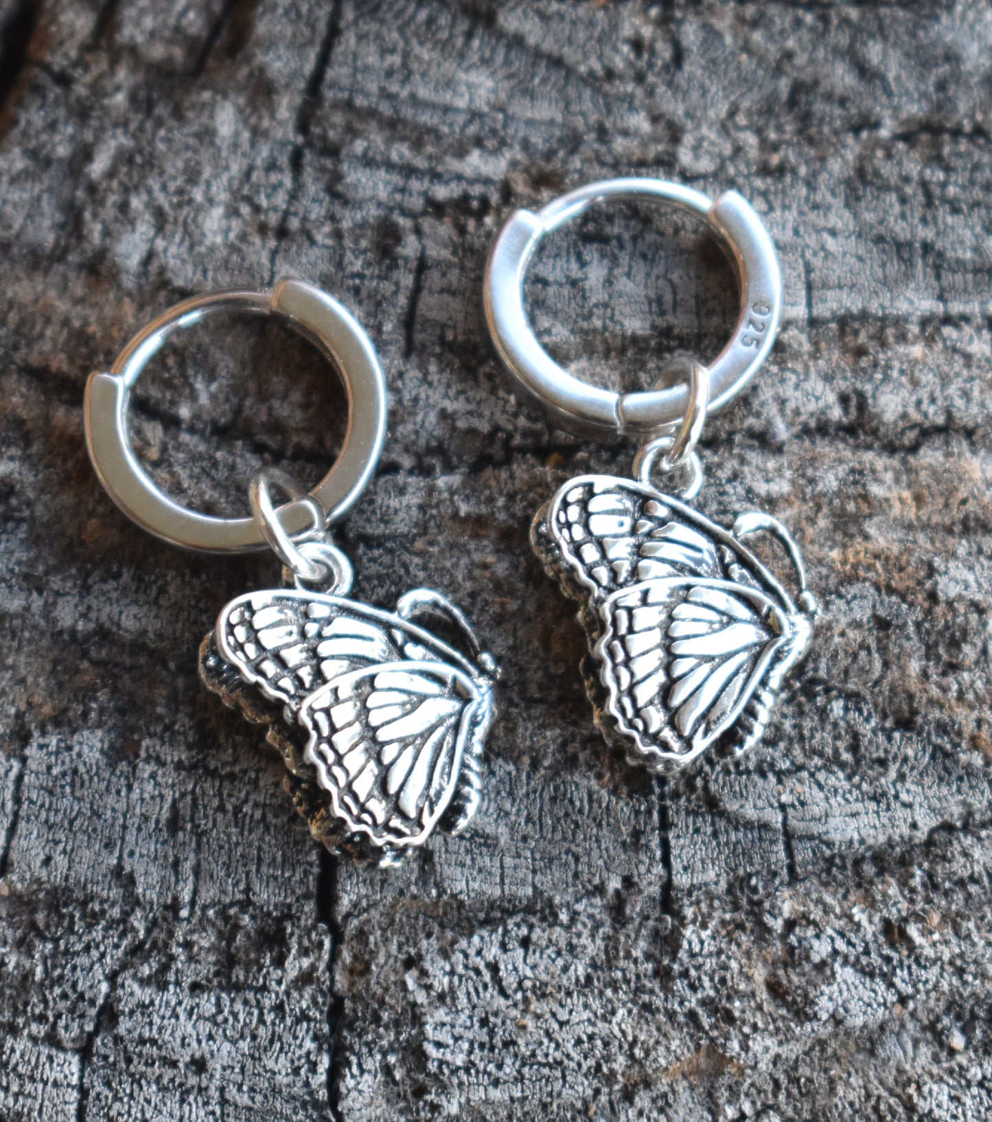 Butterfly Huggie Hoop Earrings-Sterling Silver