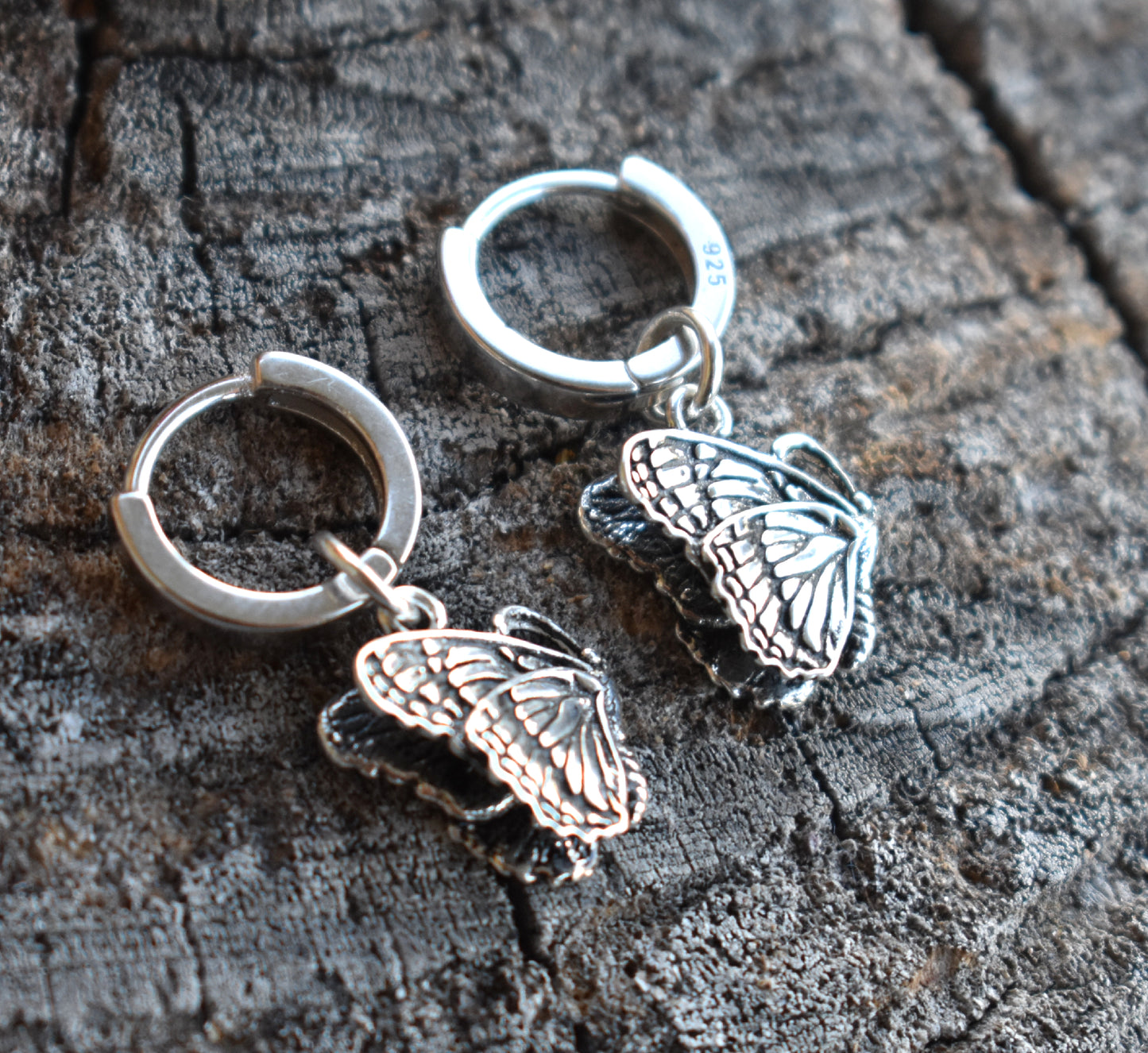 Butterfly Huggie Hoop Earrings-Sterling Silver