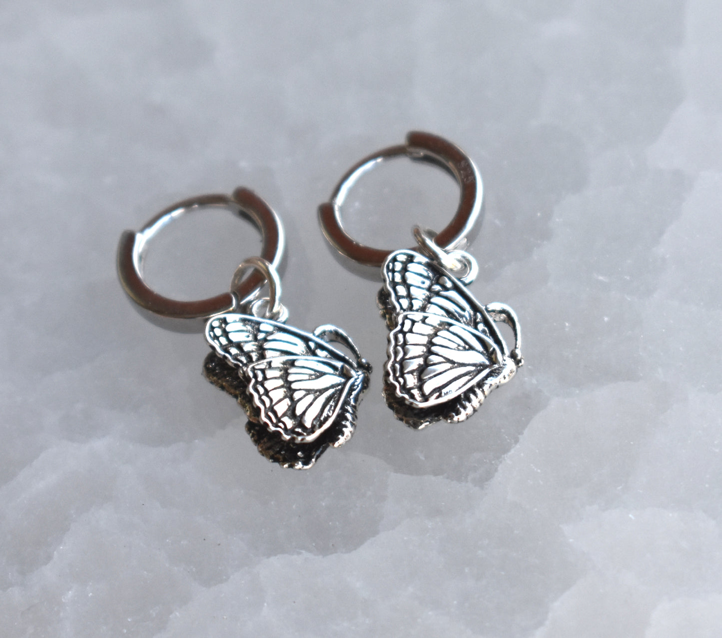 Butterfly Huggie Hoop Earrings-Sterling Silver