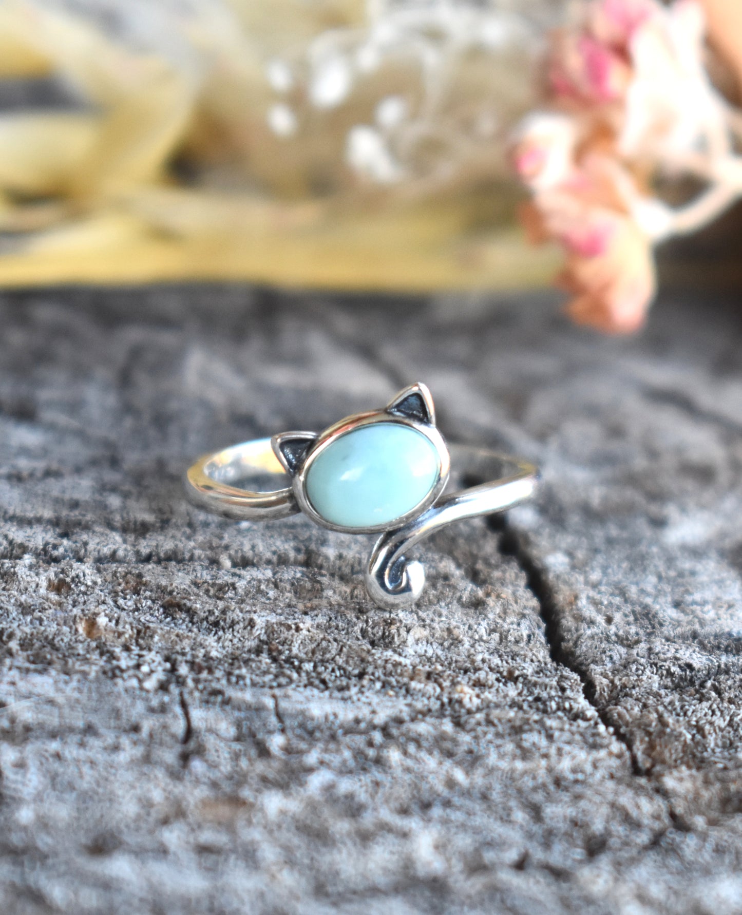 Cat Ring-Amethyst, Larimar, or Moonstone