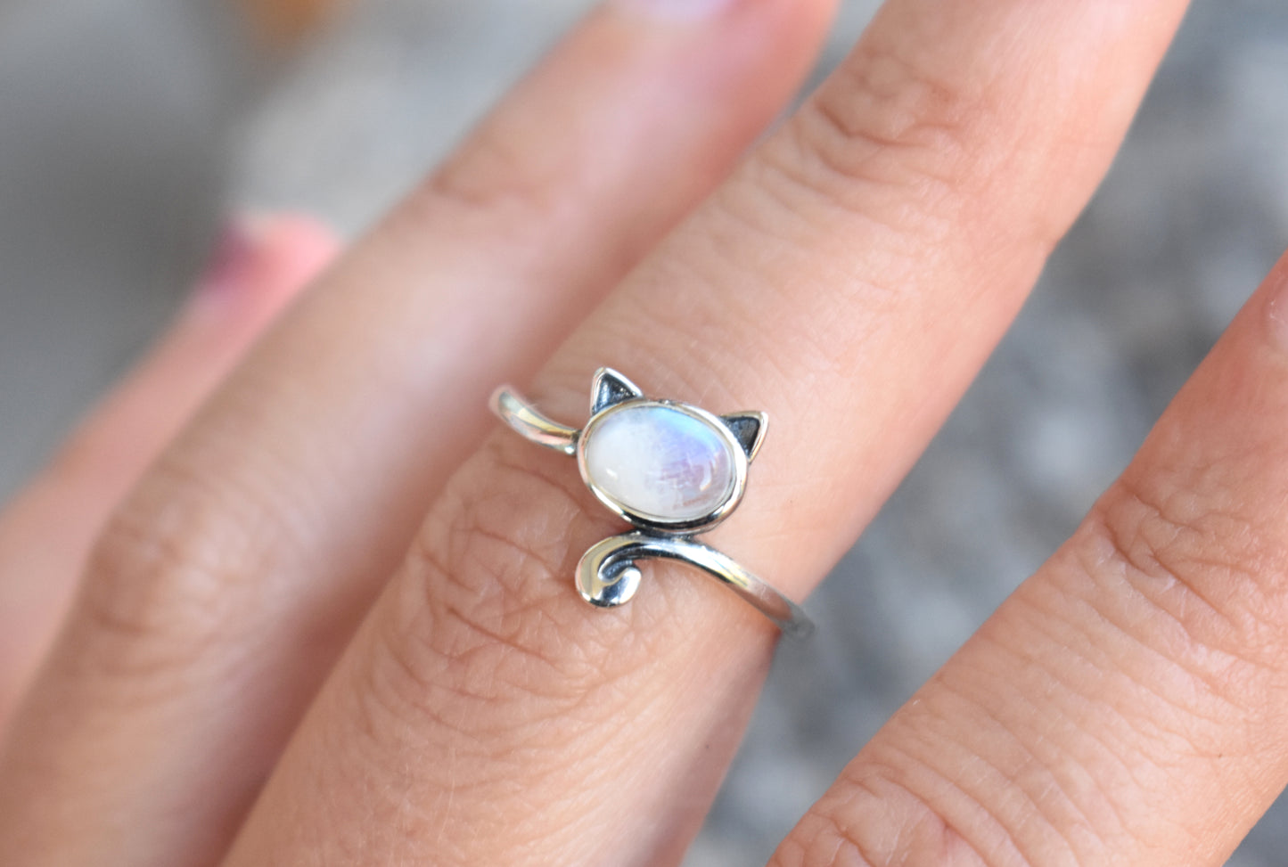 Cat Ring-Amethyst, Larimar, or Moonstone