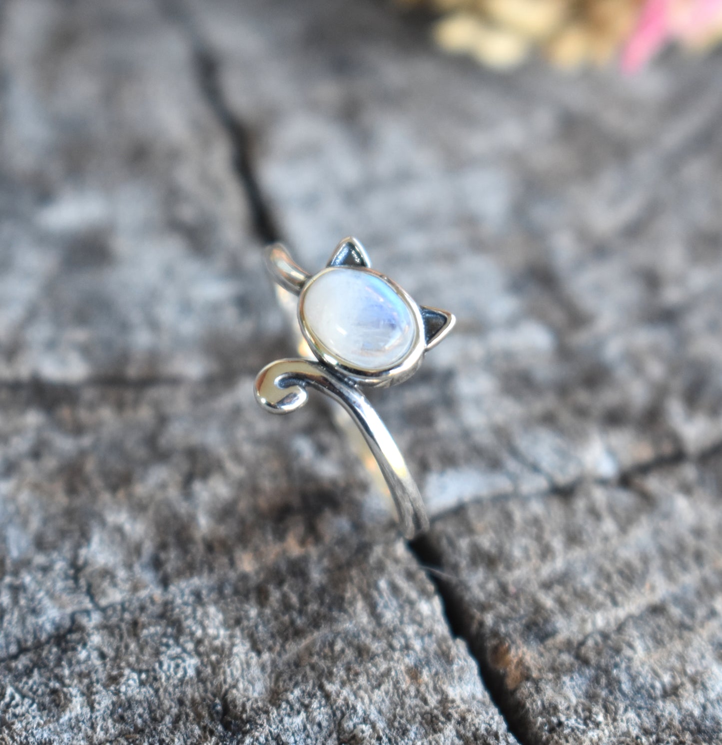 Cat Ring-Amethyst, Larimar, or Moonstone