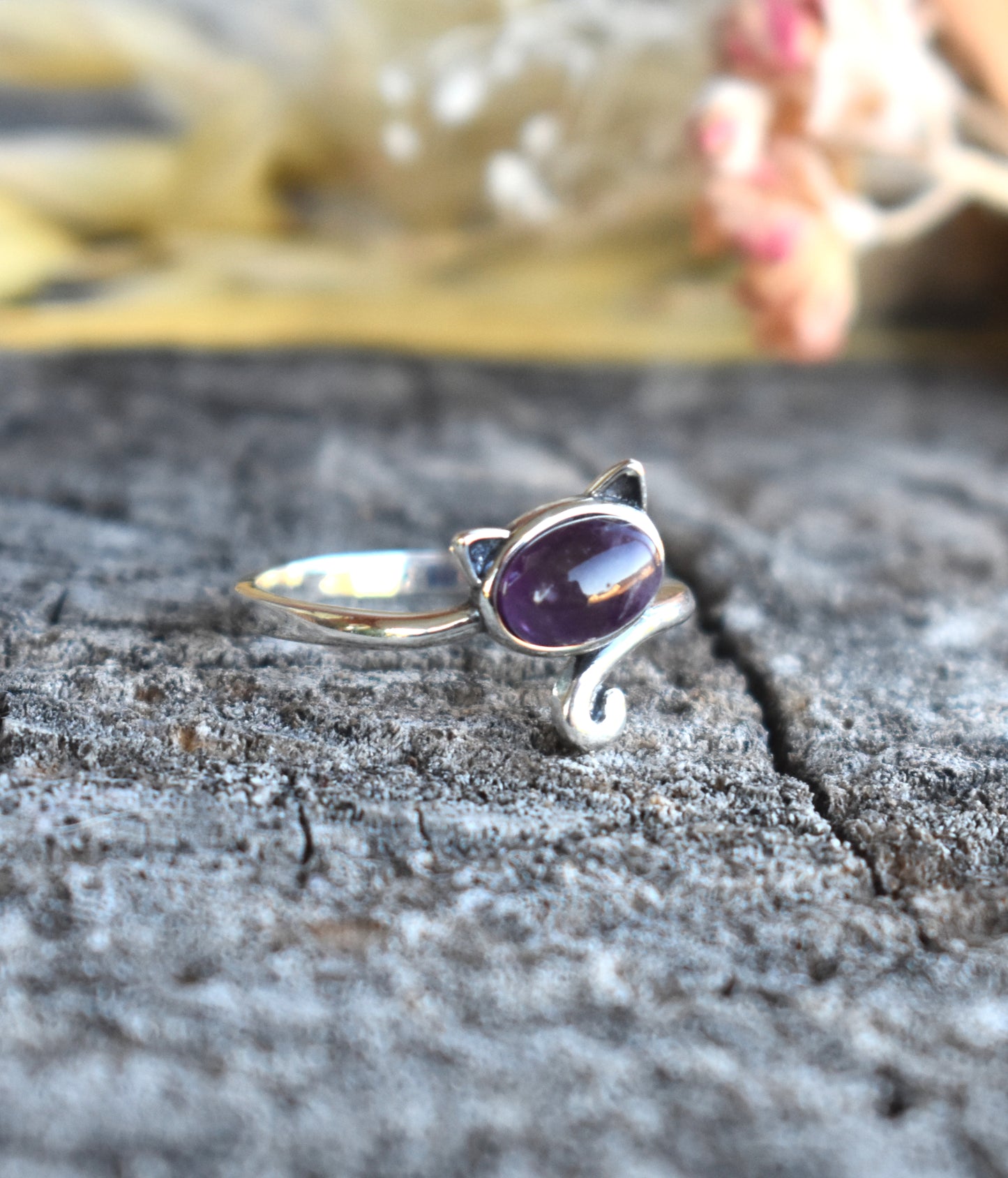 Cat Ring-Amethyst, Larimar, or Moonstone