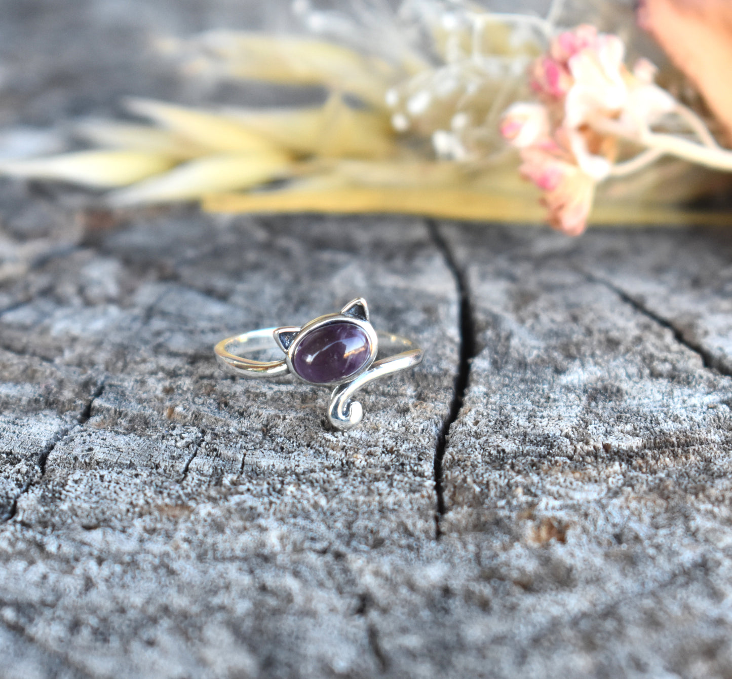 Cat Ring-Amethyst, Larimar, or Moonstone