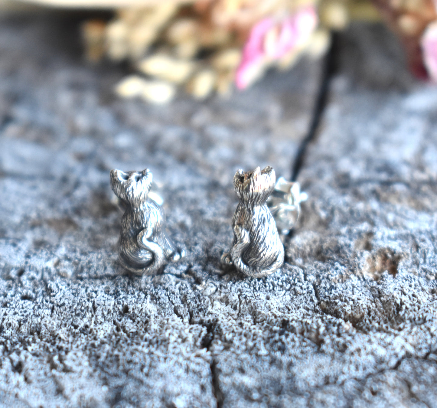 Black Cat Stud Earrings-Sterling Silver