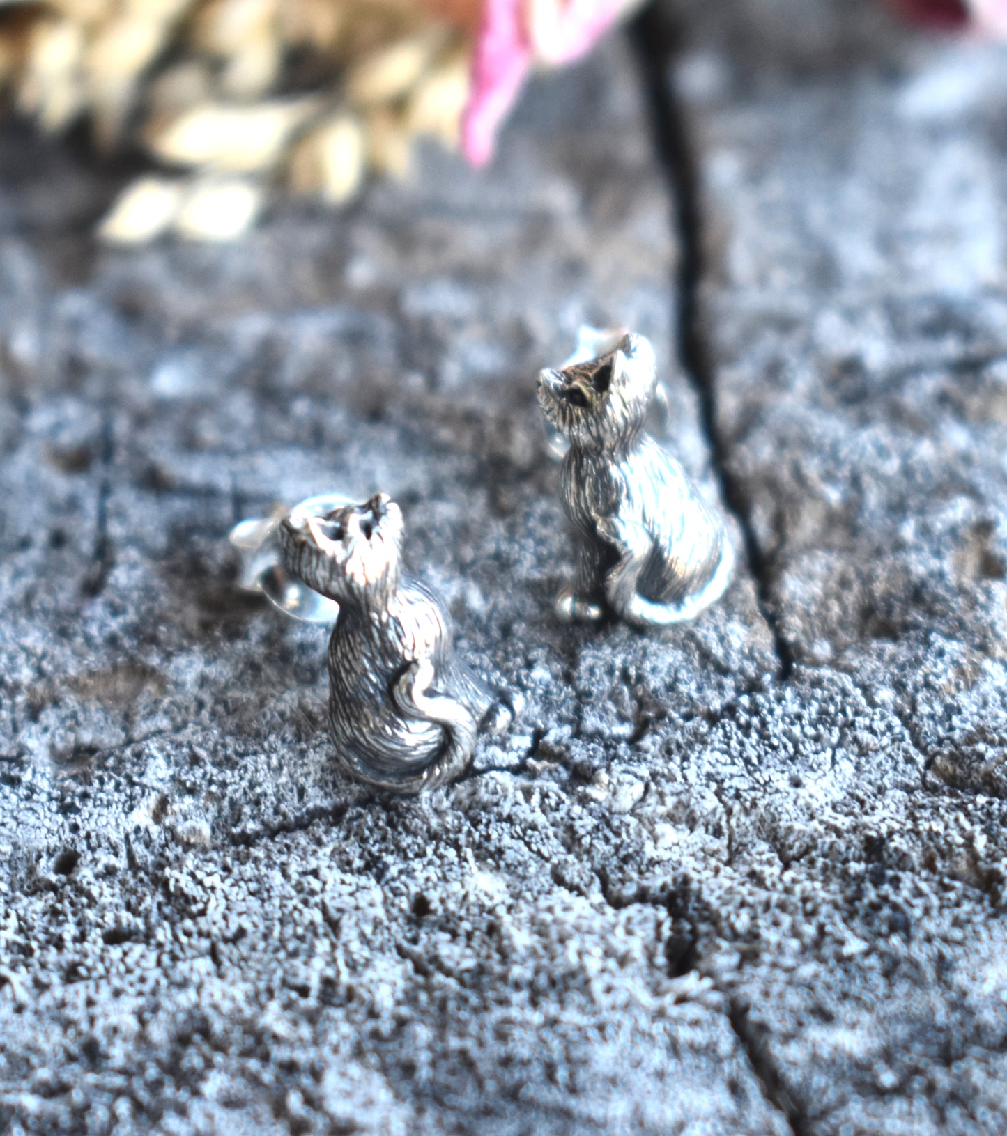 Black Cat Stud Earrings-Sterling Silver
