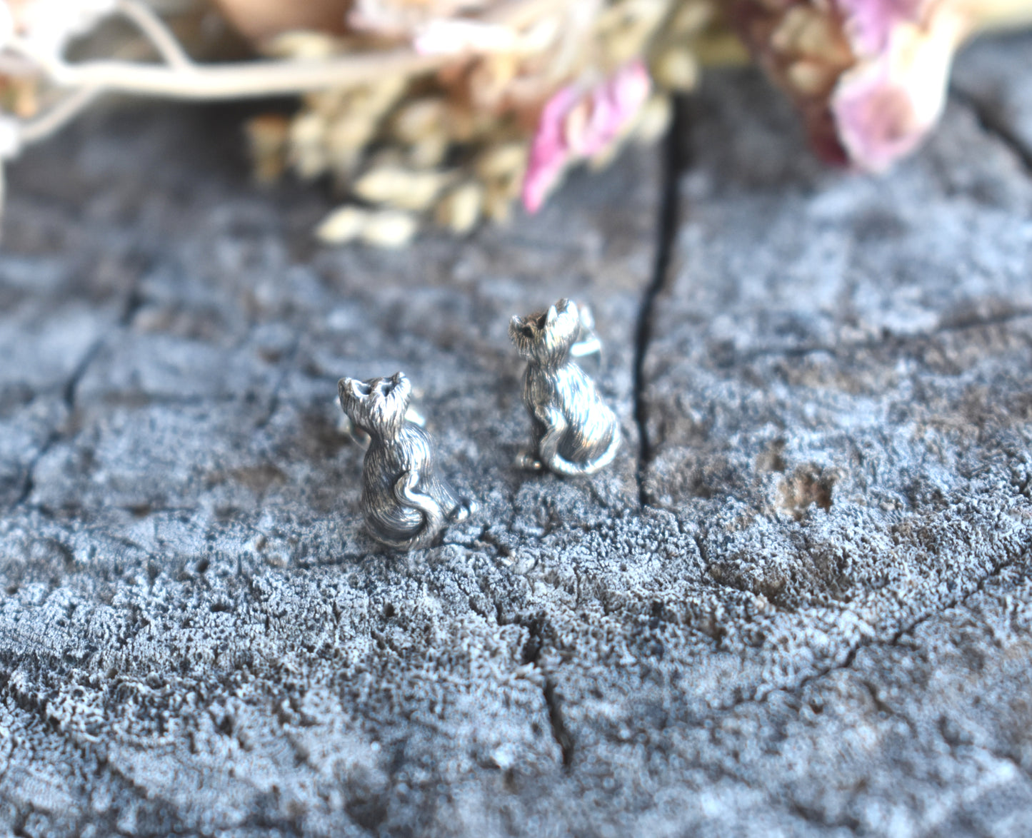 Black Cat Stud Earrings-Sterling Silver