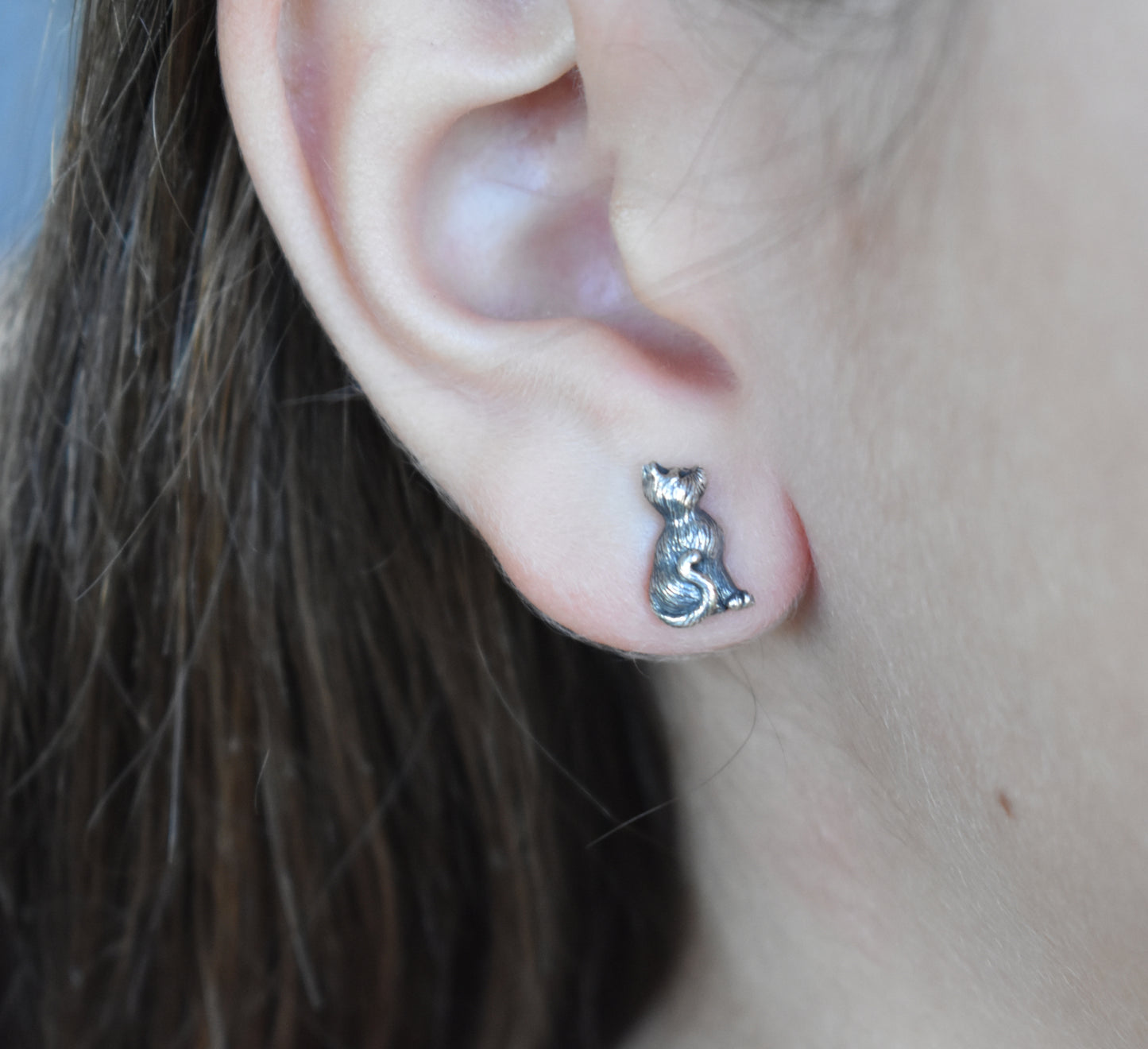 Black Cat Stud Earrings-Sterling Silver
