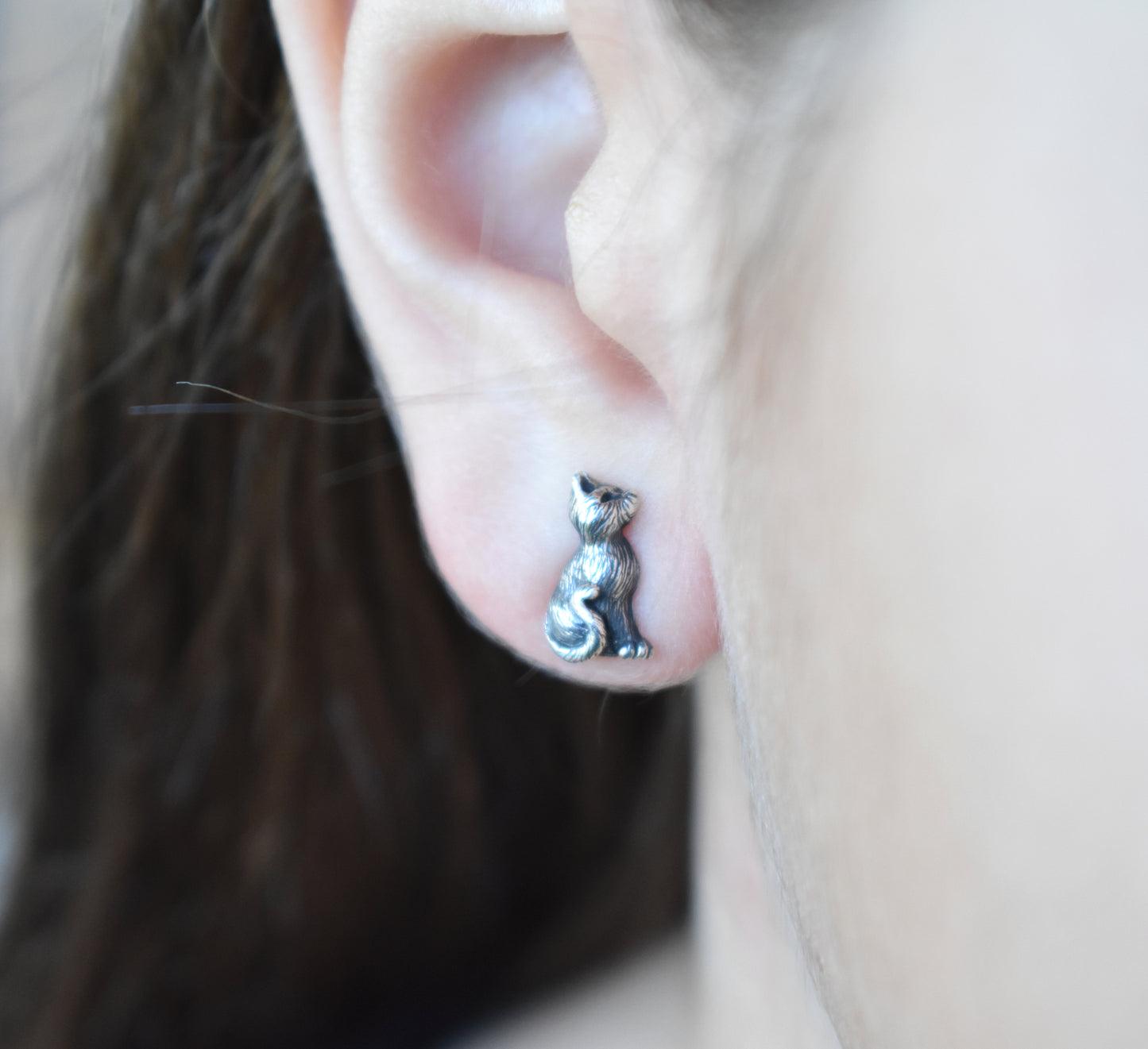 Black Cat Stud Earrings-Sterling Silver