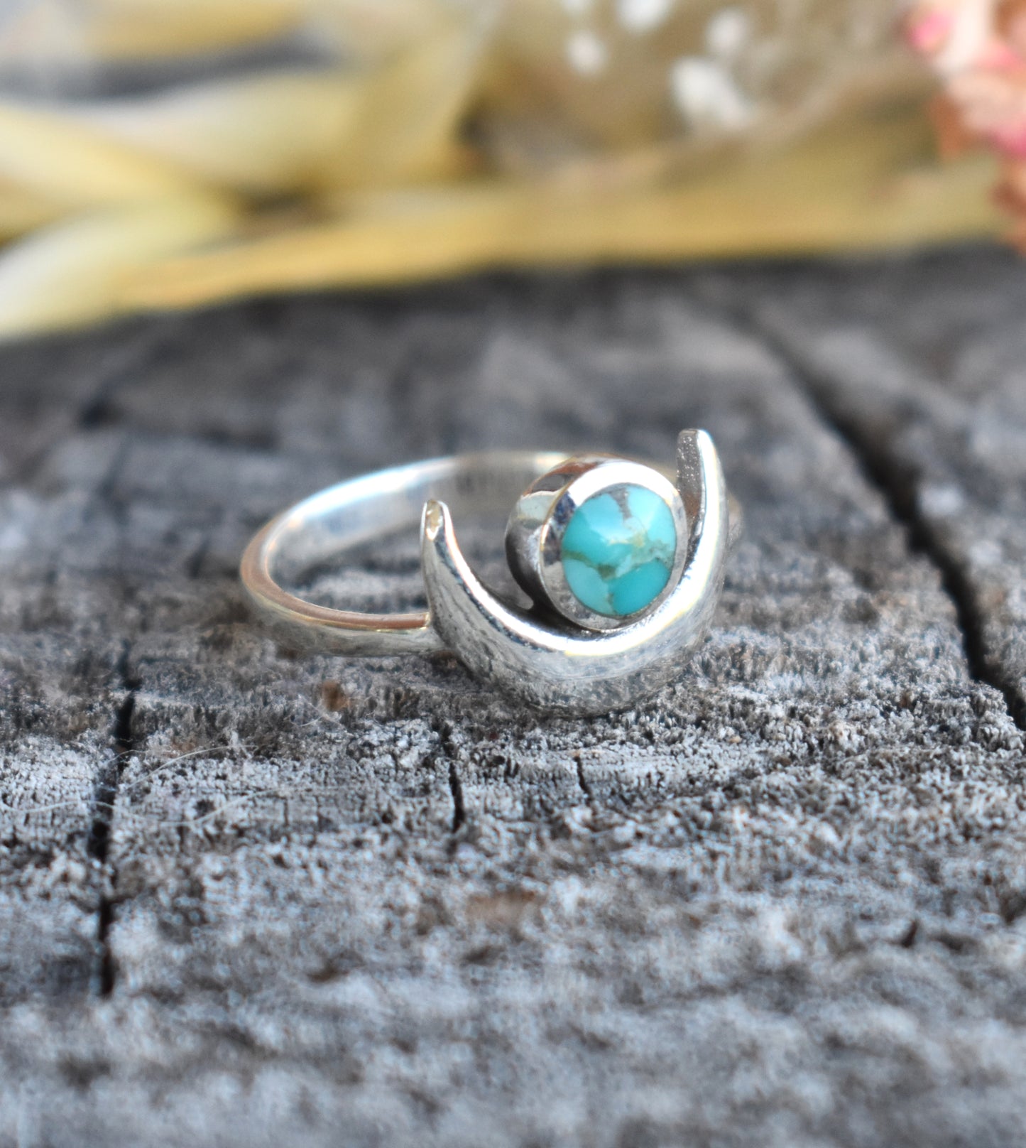 Crescent Moon & Opal Ring-Sterling Silver