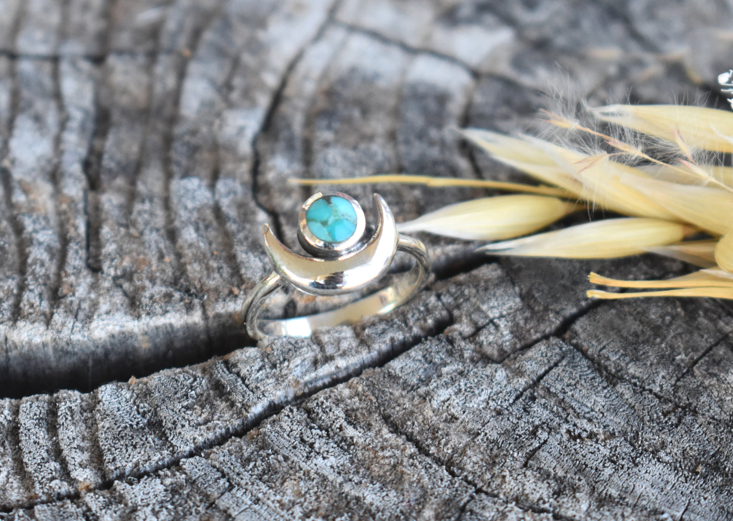 Crescent Moon & Opal Ring-Sterling Silver