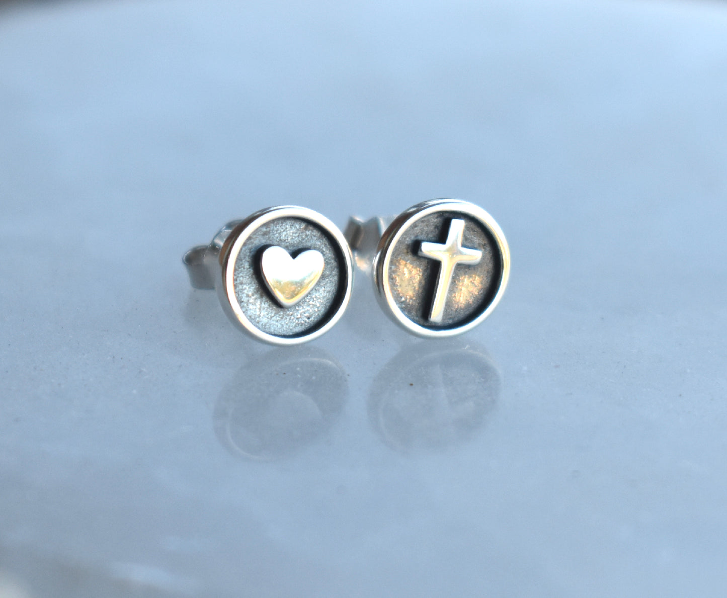 Cross & Heart Stud Earrings-Sterling Silver