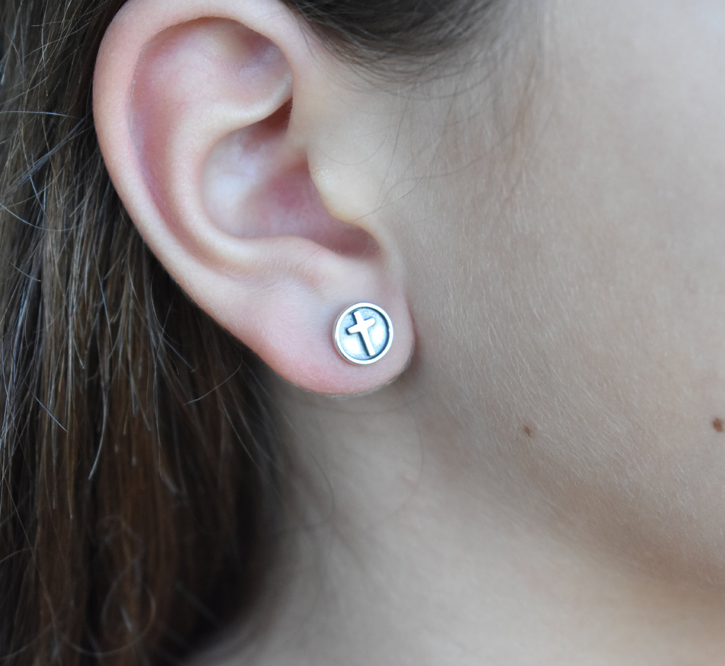 Cross & Heart Stud Earrings-Sterling Silver