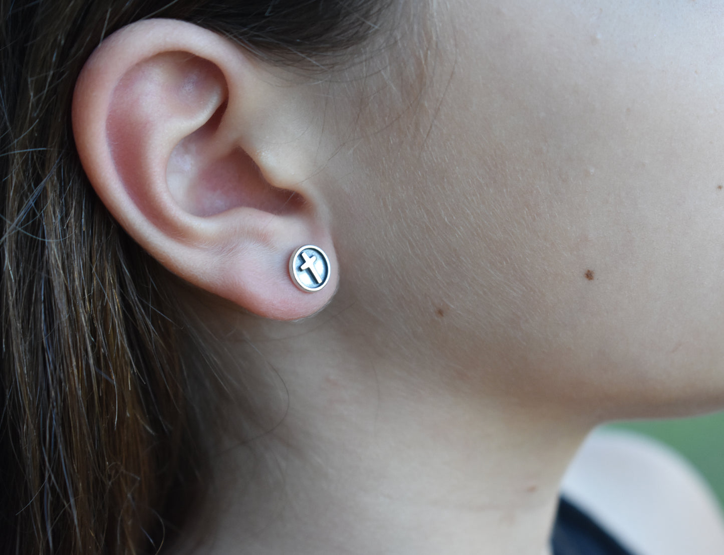 Cross & Heart Stud Earrings-Sterling Silver