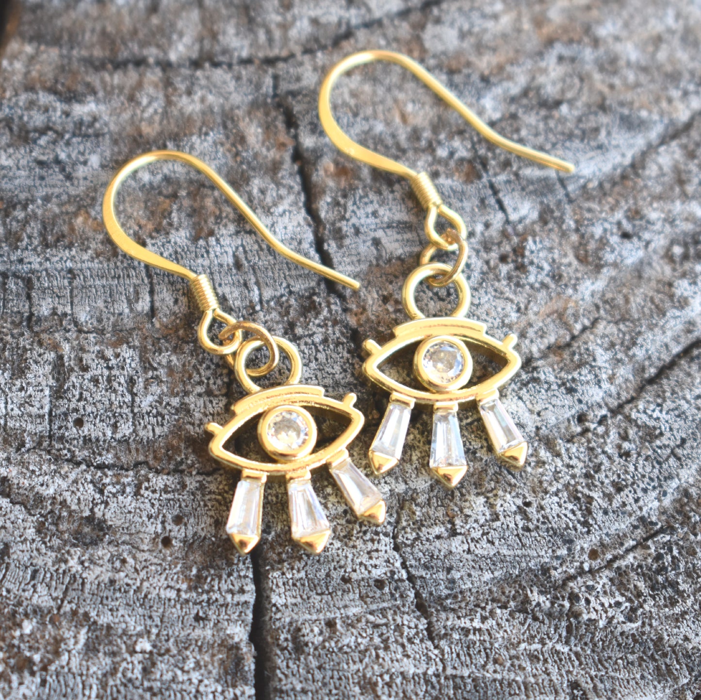 Gold Eye Hoop Earrings-14k