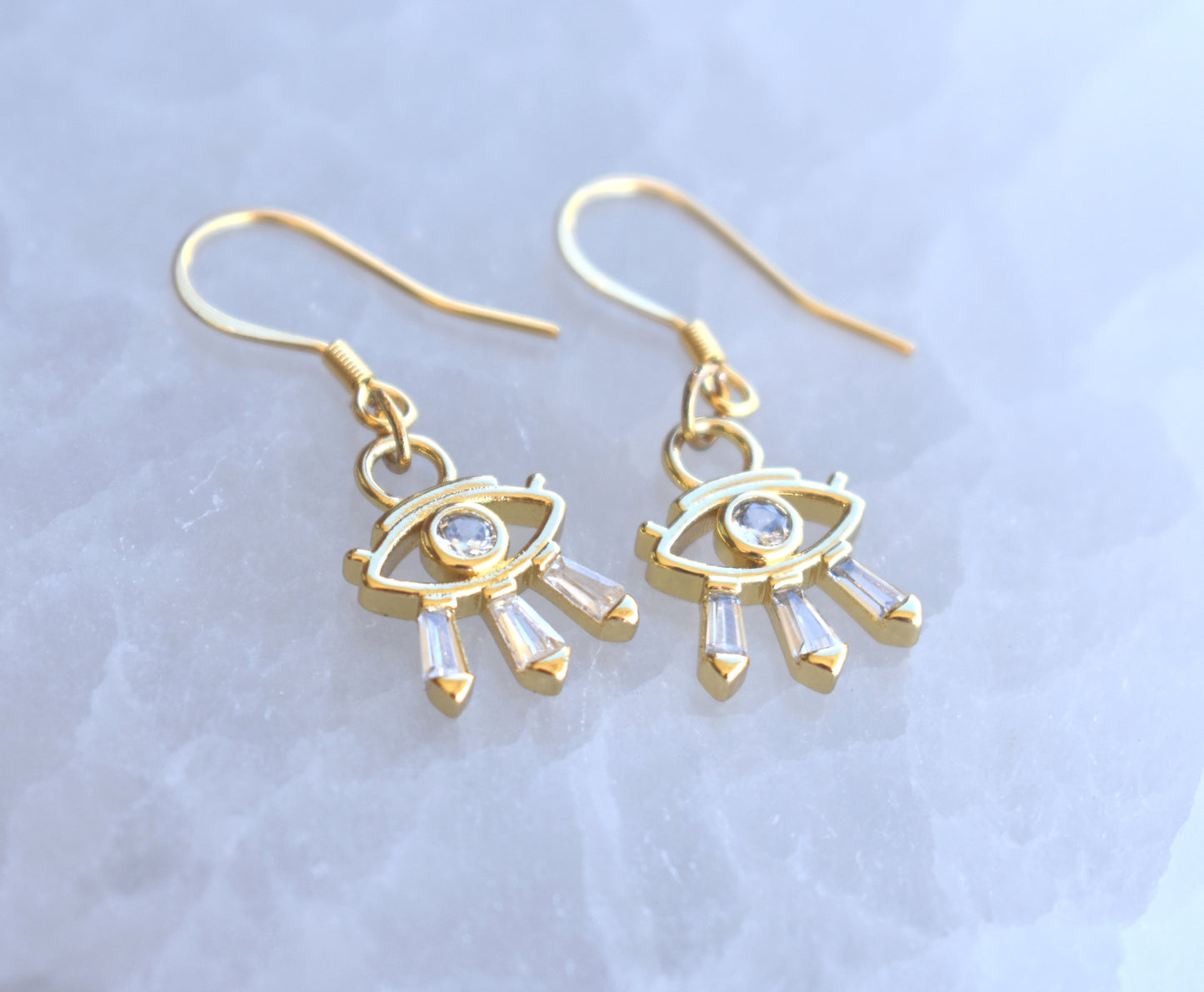 Gold Eye Hoop Earrings-14k