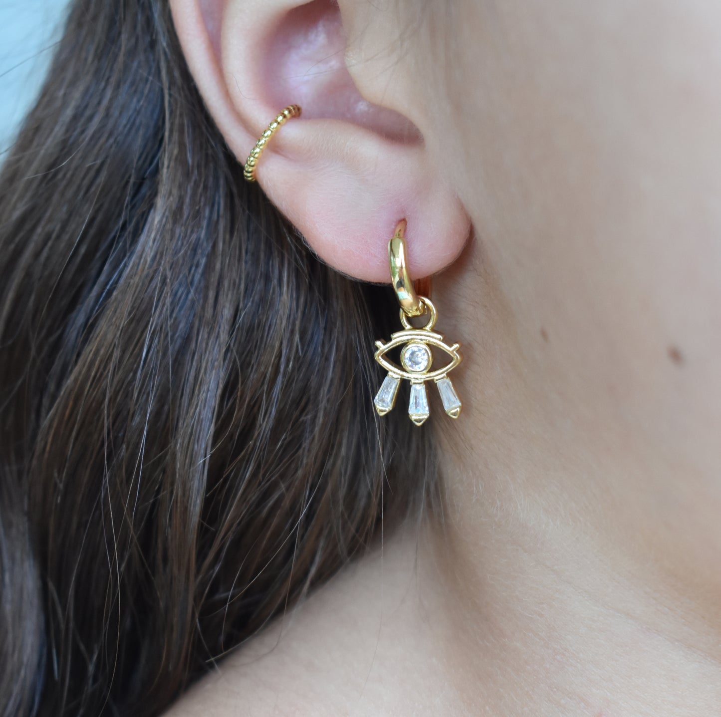 Gold Eye Hoop Earrings-14k