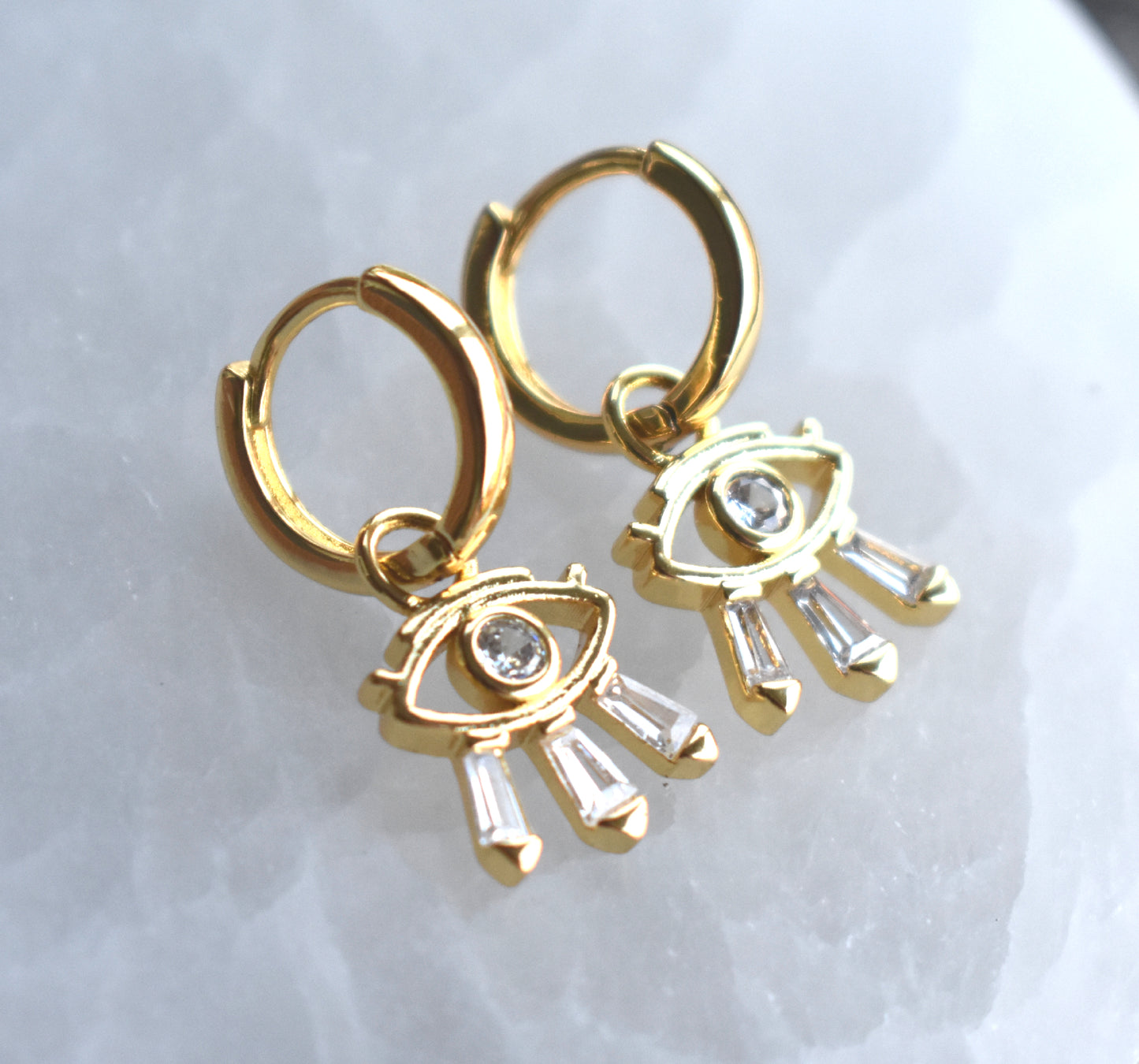 Gold Eye Hoop Earrings-14k